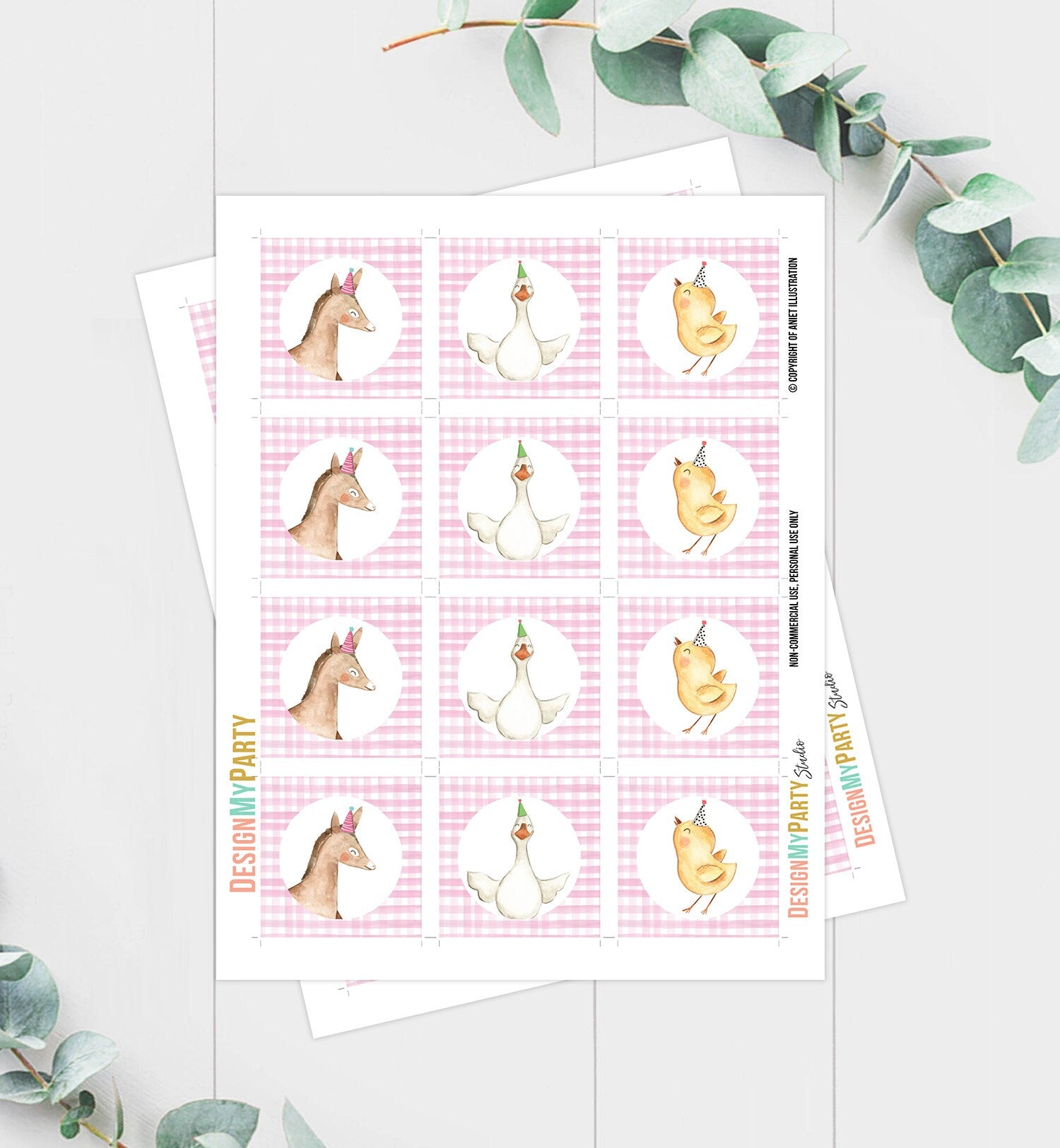 Barnyard Birthday Cupcake Toppers Favor Tags Farm Birthday Party Decoration Girl Farm Animals Pink Stickers download Digital PRINTABLE 0155