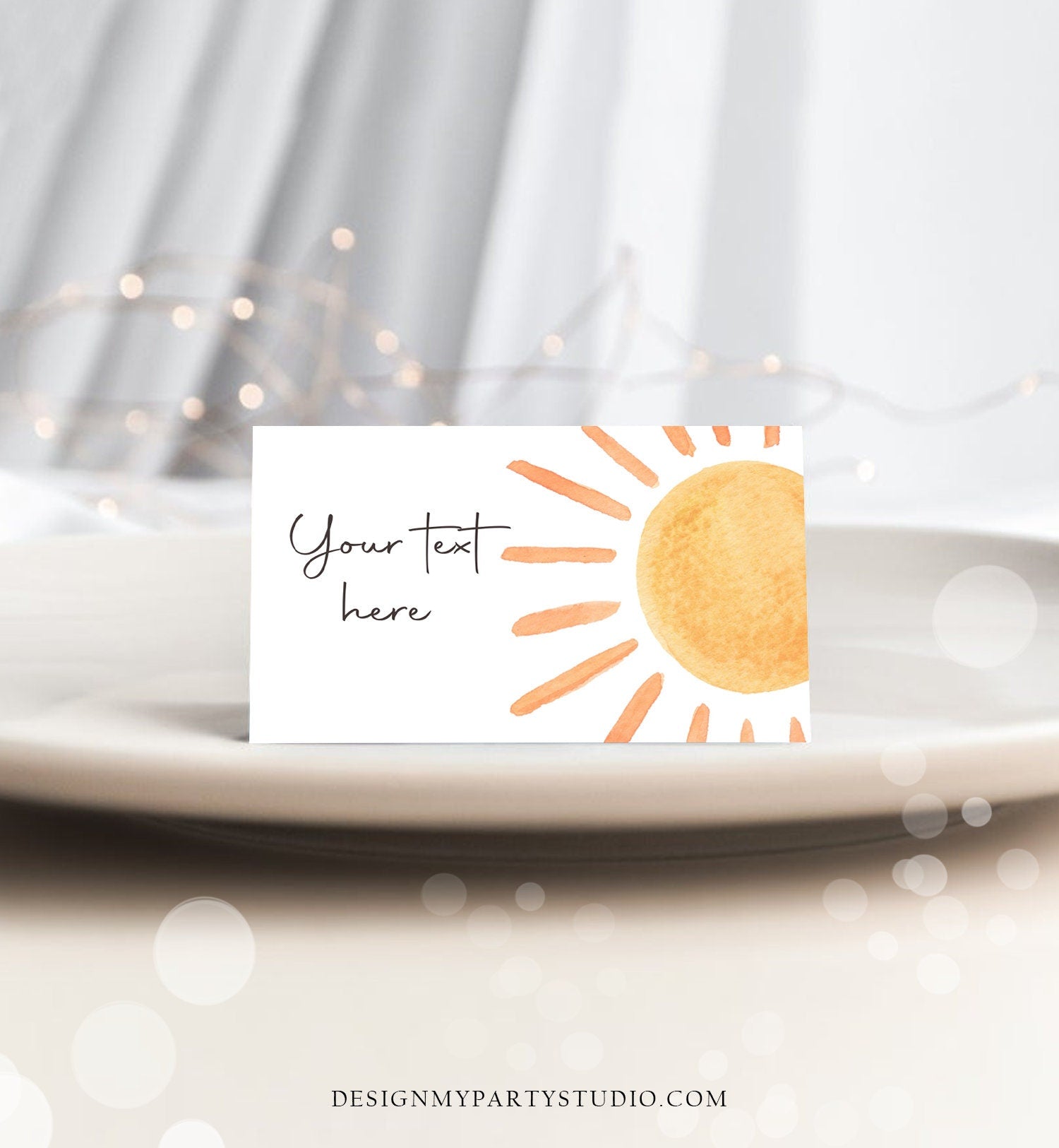 Editable Food Labels Sun Birthday Boho Sun Food Labels Place Card Tent Card 1st Trip Around the Sun 1st Sunshine Template Corjl 0431