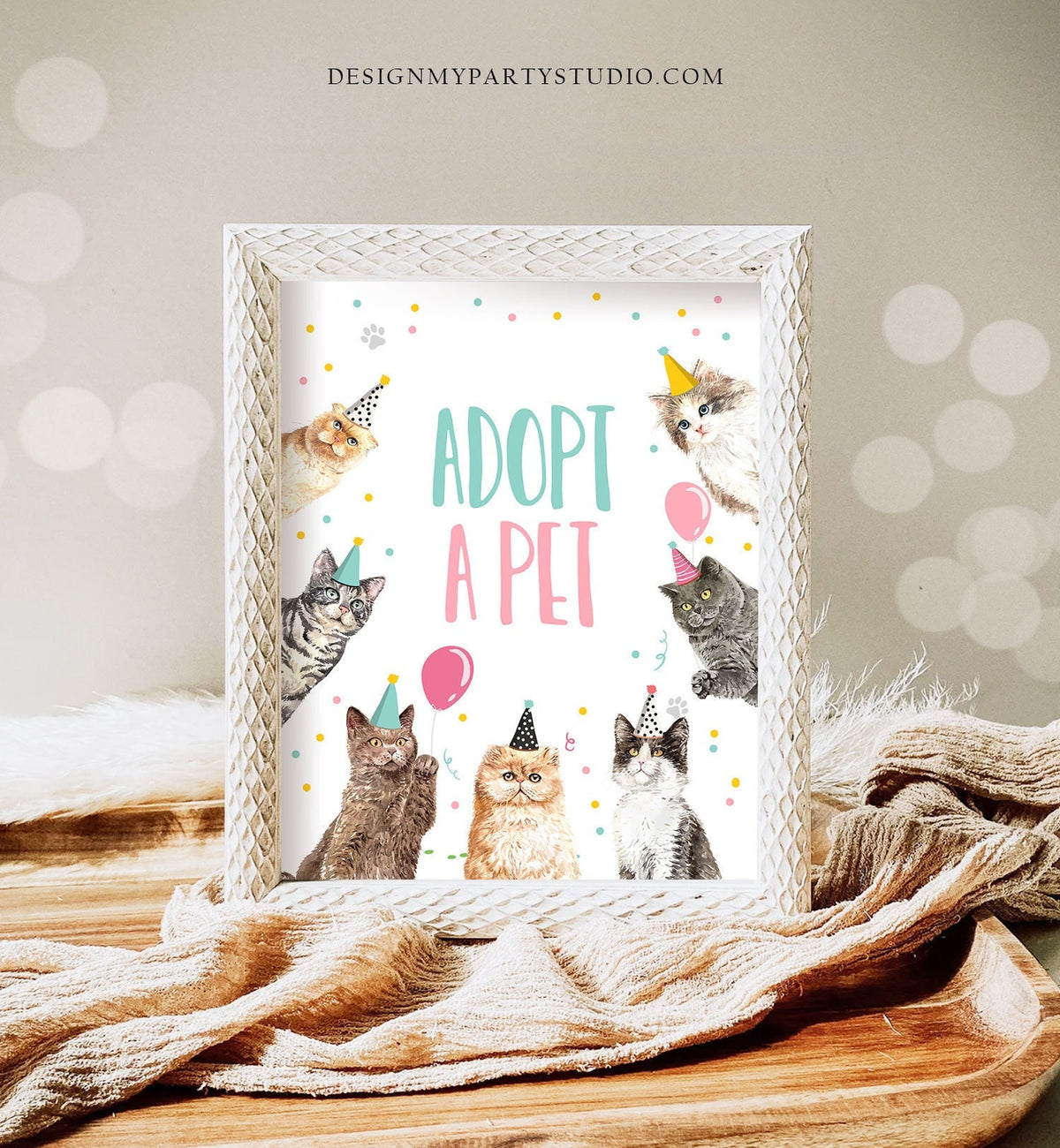 Adopt a Pet Birthday Sign Table Decor Cat Party Kitten Birthday Kitten Adoption Sign Vet Pawty Decor Pawty Instant Download RINTABLE 0384