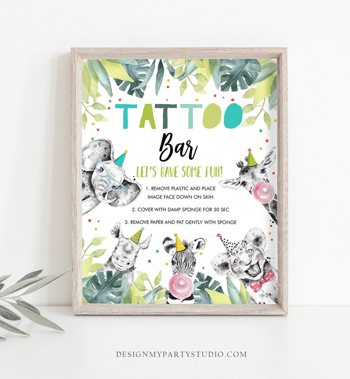 Tattoo Bar Sign Party Animals Birthday Sign Safari Animals Decor Boy Birthday Wild One Animals Table Zoo Party Jungle Printable 0322