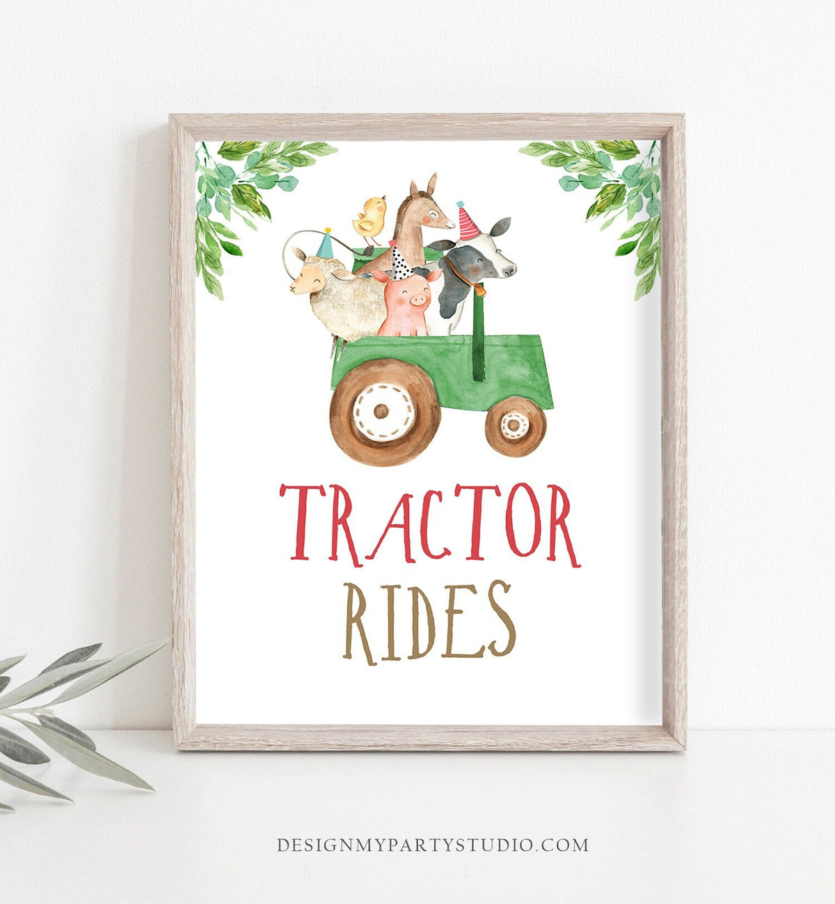 Tractor Rides Sign Farm Animals Party Sign Farm Birthday Sign Zoo Barnyard Birthday Farm Decor Boy Green Tractor Party Printable 0155