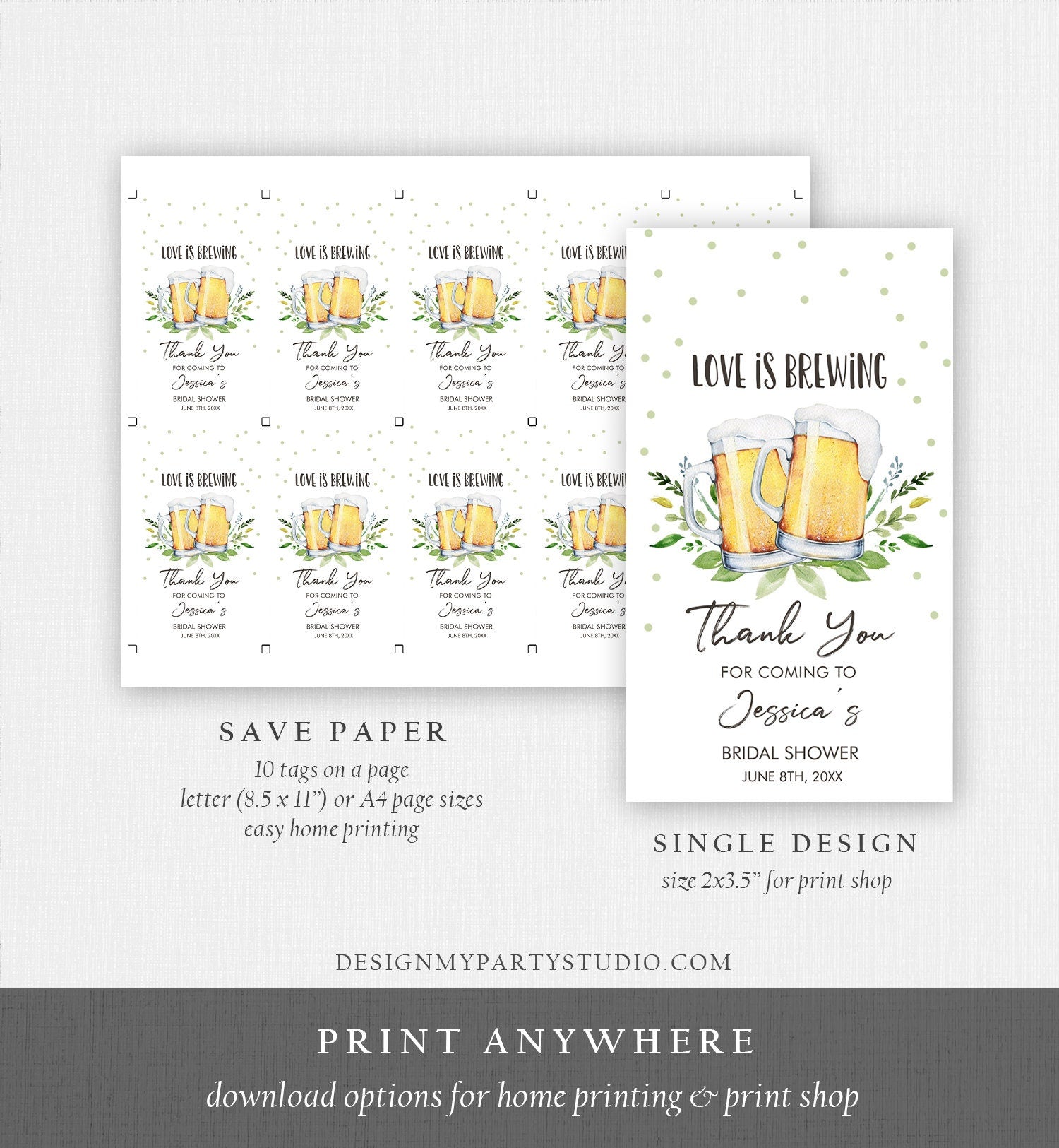 Editable Love is Brewing Bridal Shower Favor Tags Beer Couples Shower Thank You Tag Brewing Label Beer Mugs Gift Tag Template Printable 0190