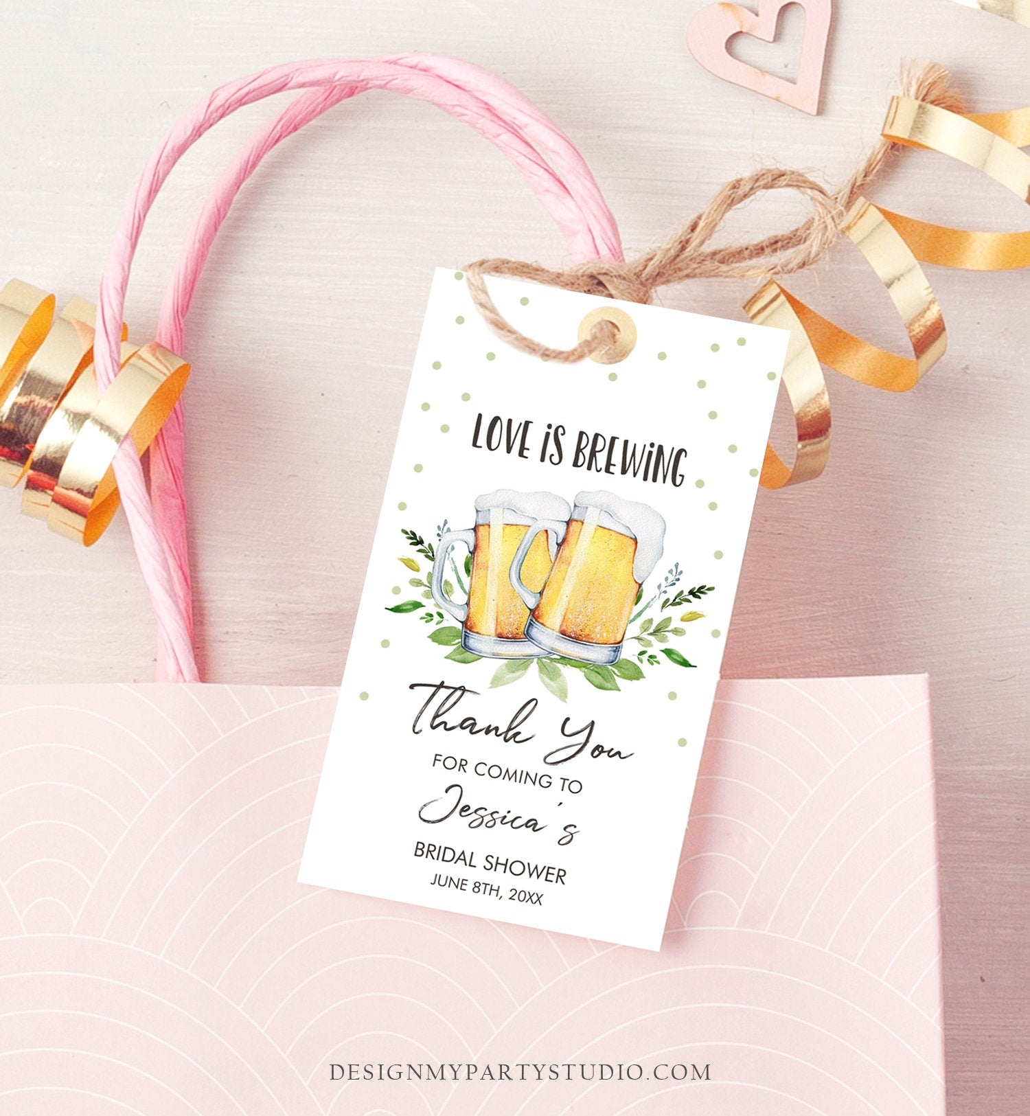 Editable Love is Brewing Bridal Shower Favor Tags Beer Couples Shower Thank You Tag Brewing Label Beer Mugs Gift Tag Template Printable 0190