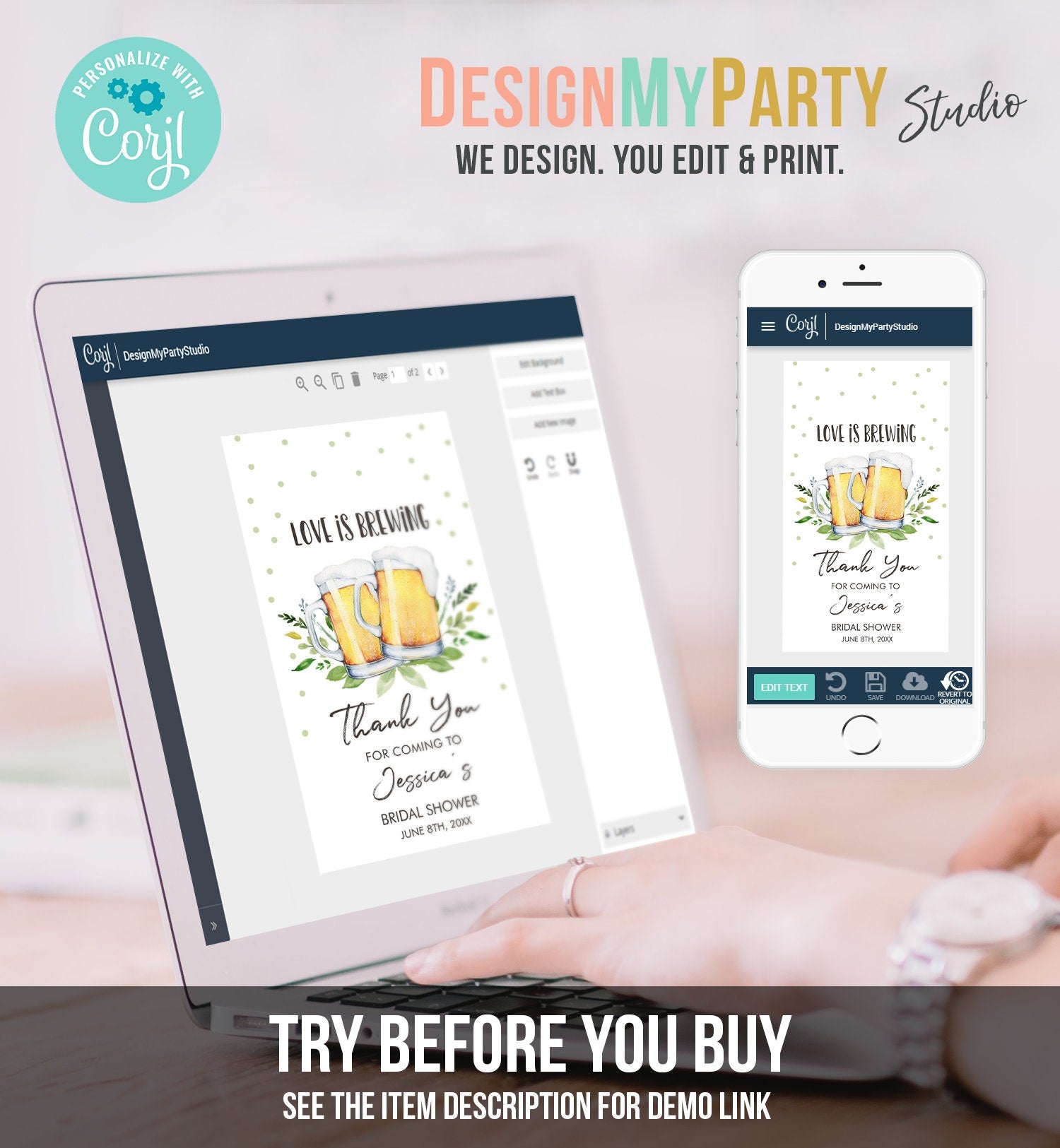 Editable Love is Brewing Bridal Shower Favor Tags Beer Couples Shower Thank You Tag Brewing Label Beer Mugs Gift Tag Template Printable 0190