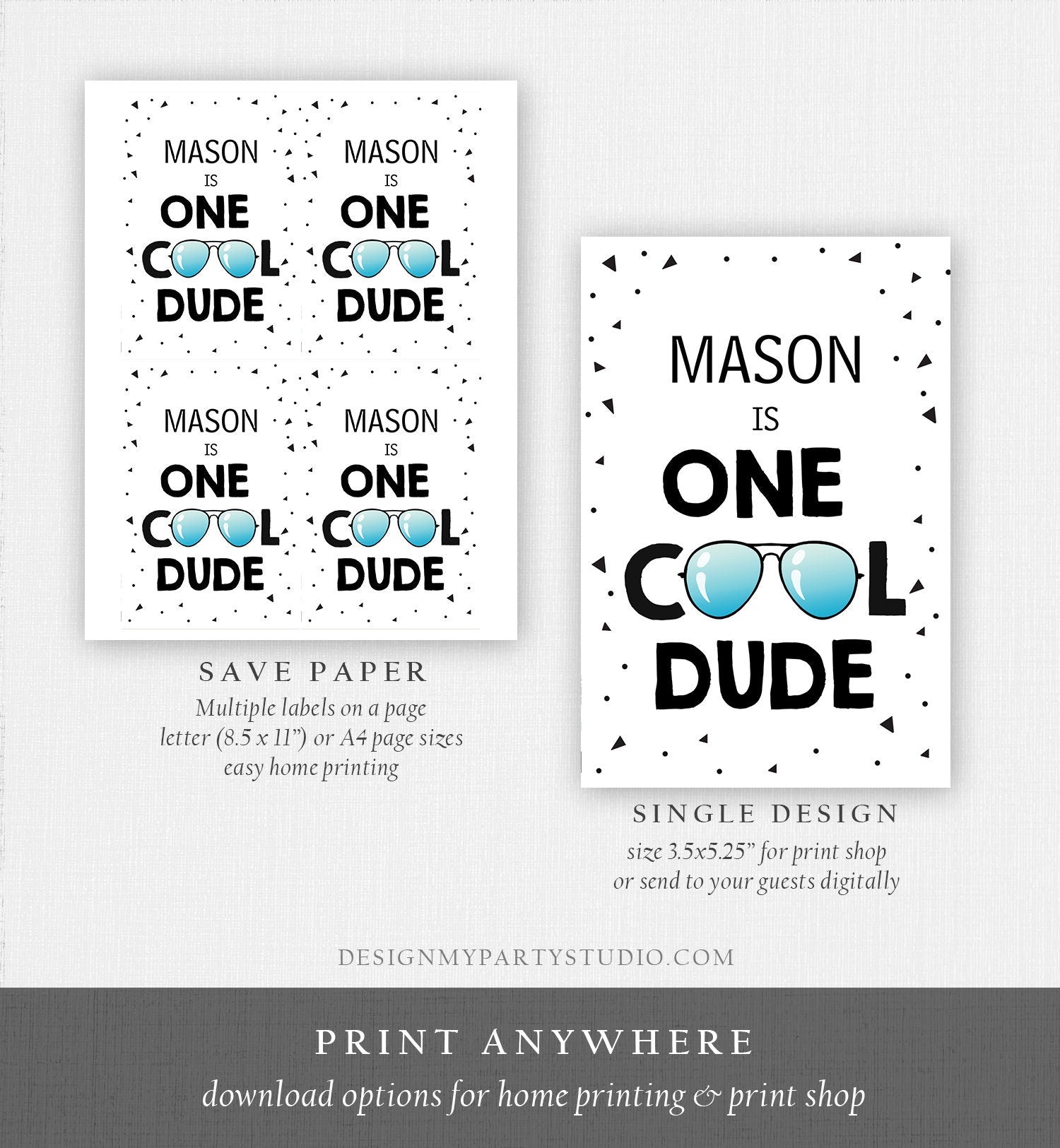 Editable One Cool Dude Juice Pouch Label Juice Favor Boy First Birthday 1st Dude Sunglasses Label Digital Download Template Printable 0136