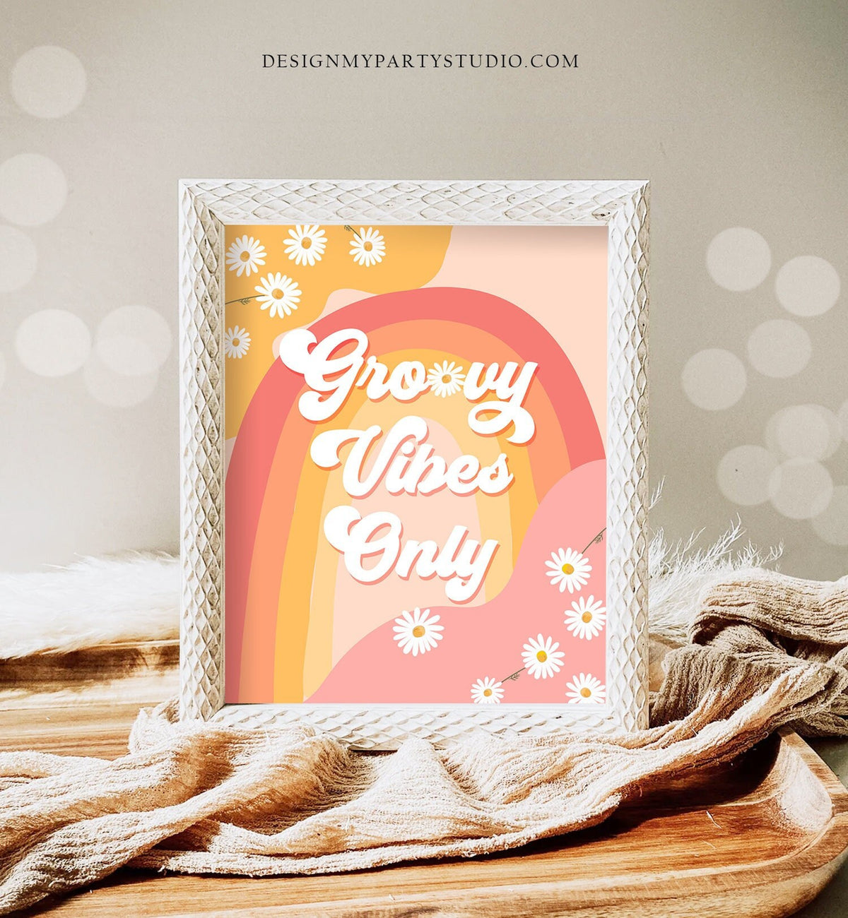 Groovy Vibes Only Sign Retro Daisy Birthday Sign Groovy Floral 70&#39;s Birthday Party Decor Boho Flower Power Instant Download PRINTABLE 0428