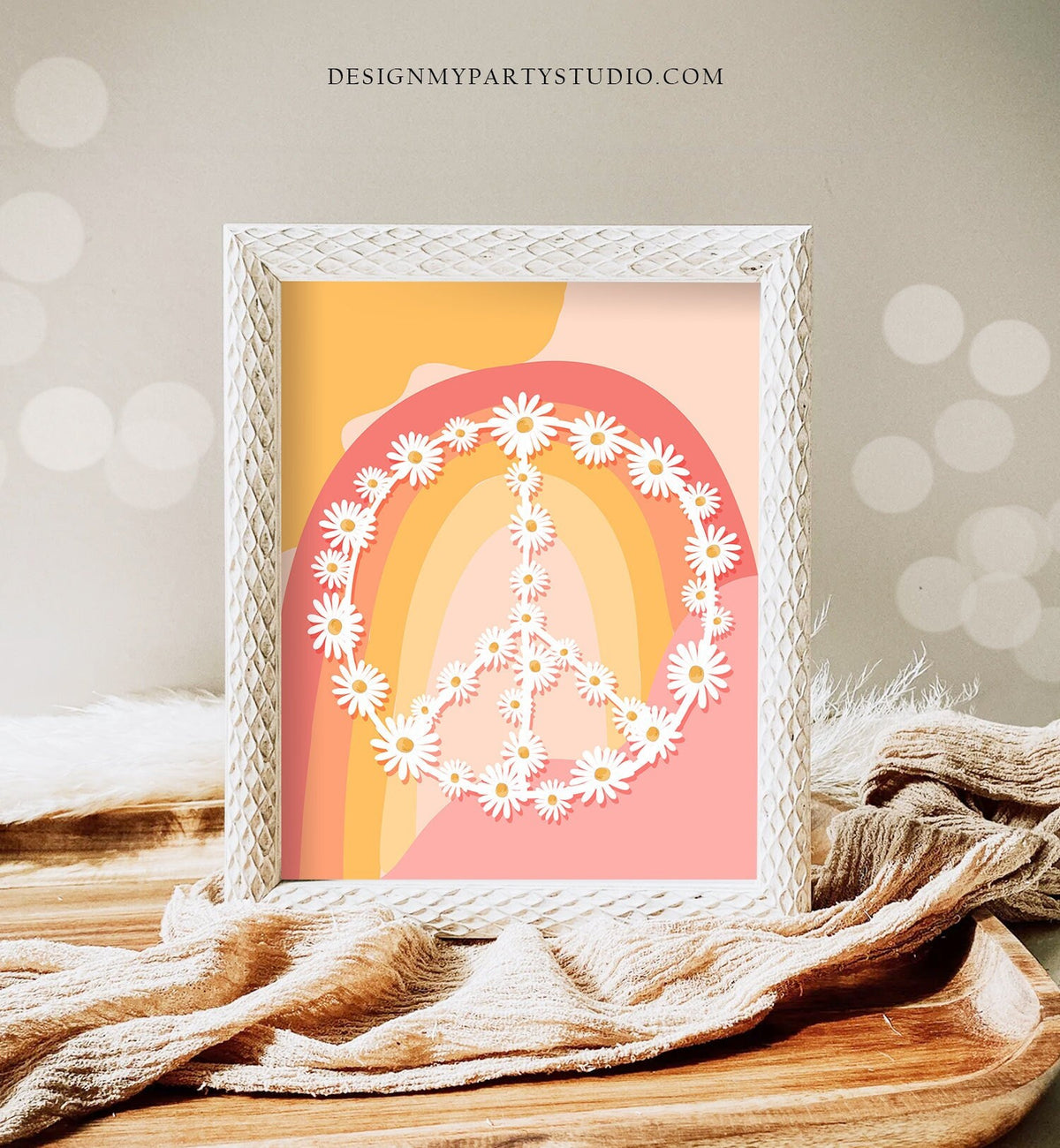 Peace Sign Daisy Retro Birthday Sign Groovy Floral 70&#39;s Birthday Party Decor Boho Flower Power Peace Love Instant Download Printable 0428