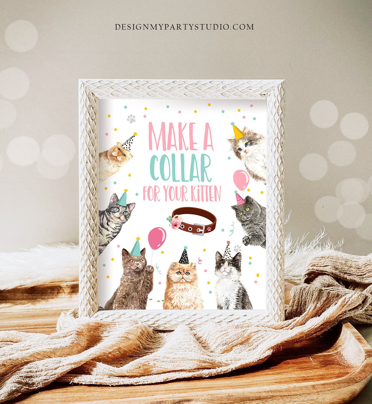 Make a Collar Sign Kitten Birthday Sign Table Decor Cats Birthday Party Activity Game Sign Vet Decor Car Party Sign Download Printable 0384