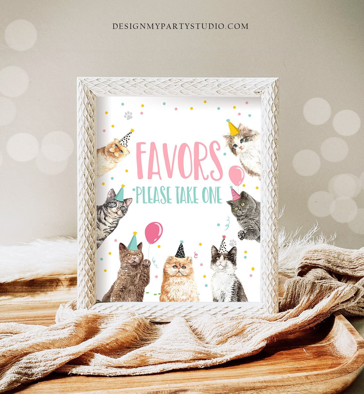 Favors Kitten Birthday Sign Table Decor Cat Birthday Party Pink Girl Kitten Favors Sign Vet Pawty Decor Table Sign Download Printable 0384