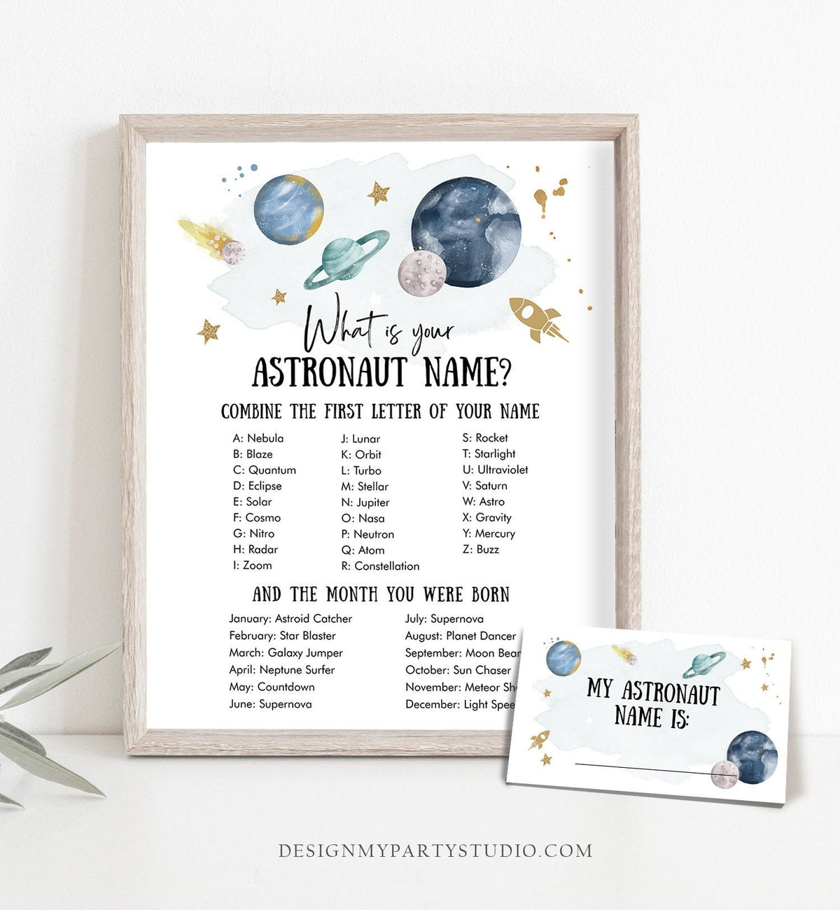 Editable What Is your Astronaut Name Game Outer Space Planets Birthday Galaxy Birthday Gold Activity Boy Template Printable Corjl 0357