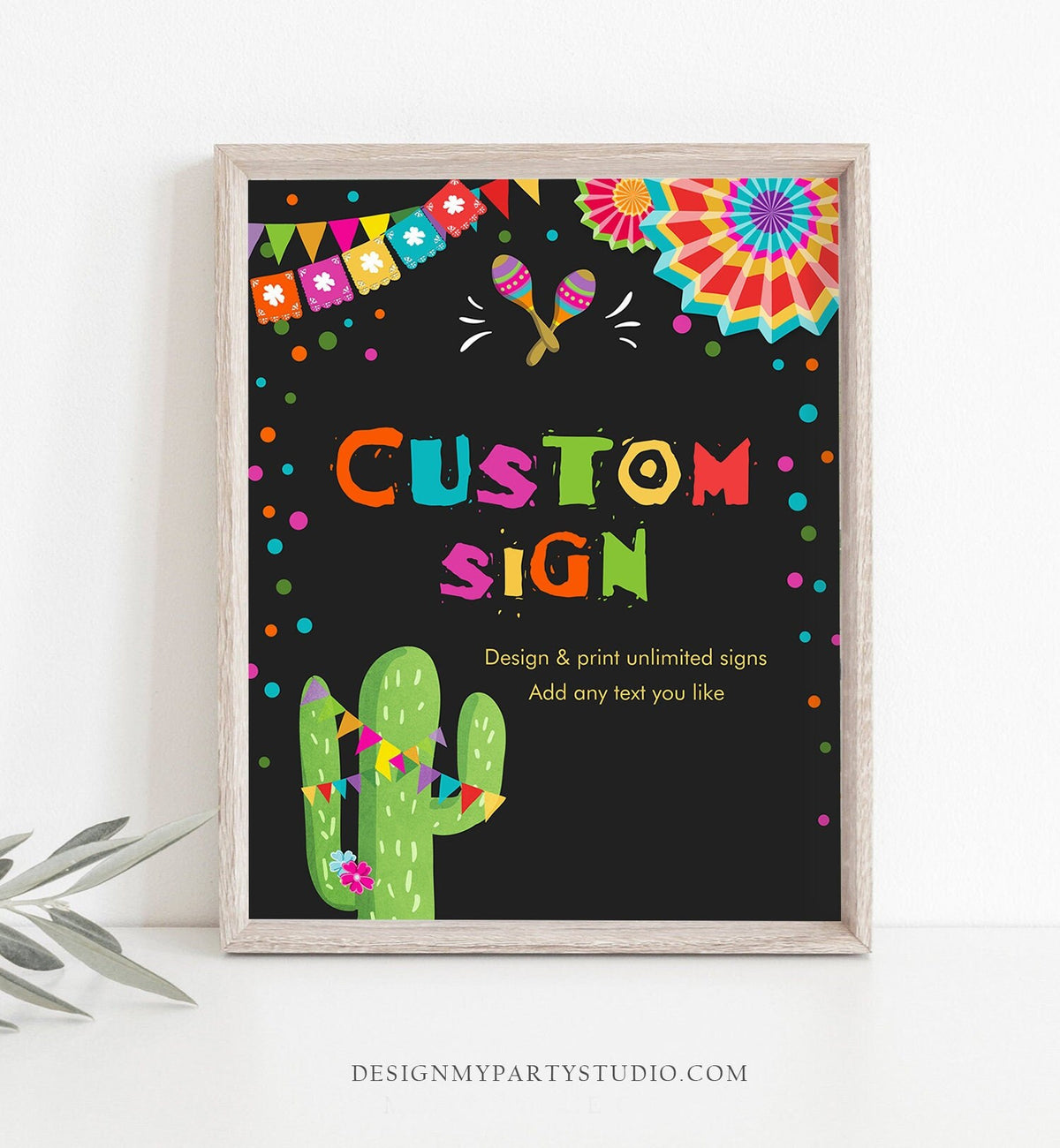 Editable Custom Sign Fiesta Cactus Sign Mexican Colorful Confetti Table Sign Decor Birthday Shower Party Download Printable Corjl 8x10 0045