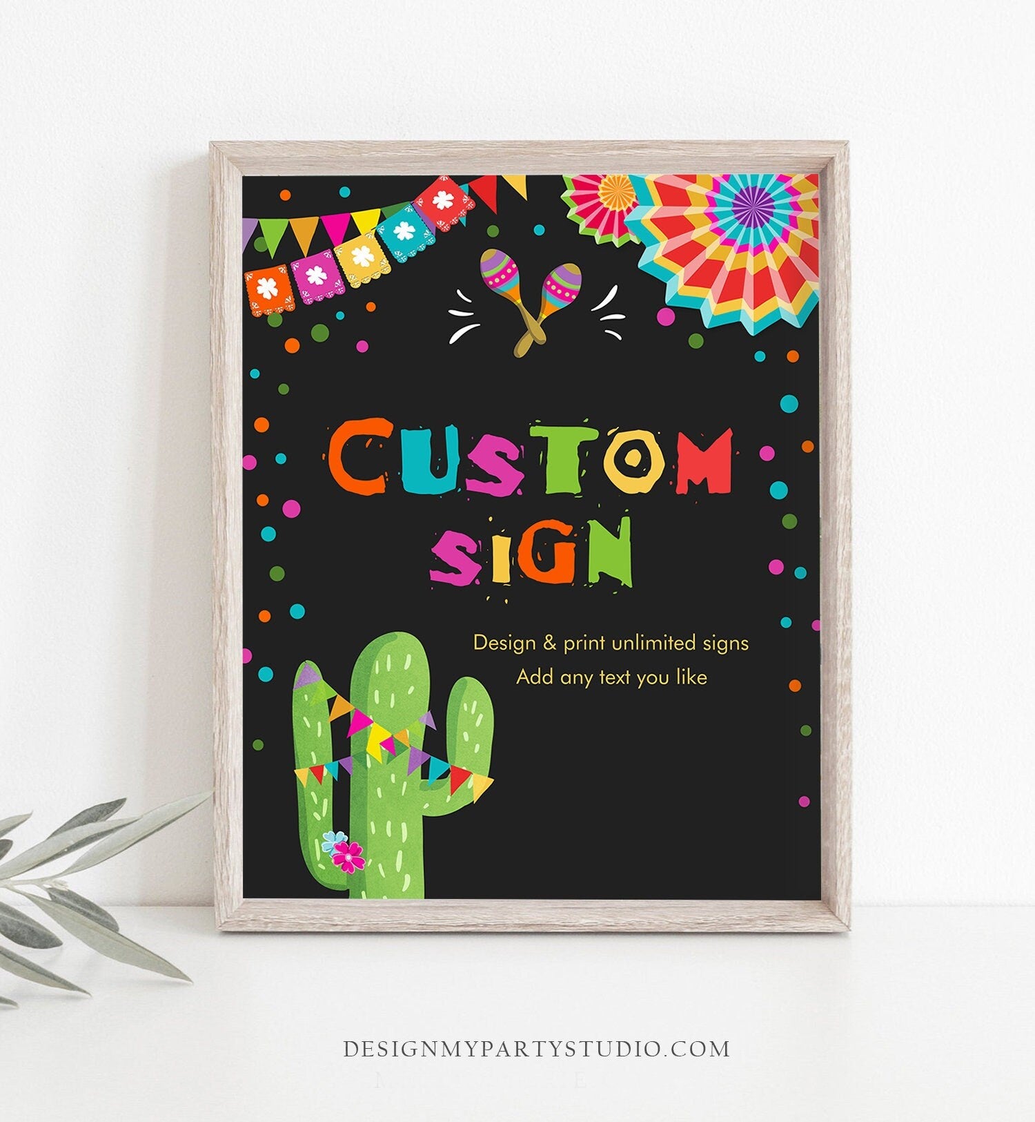 Editable Custom Sign Fiesta Cactus Sign Mexican Colorful Confetti Table Sign Decor Birthday Shower Party Download Printable Corjl 8x10 0045