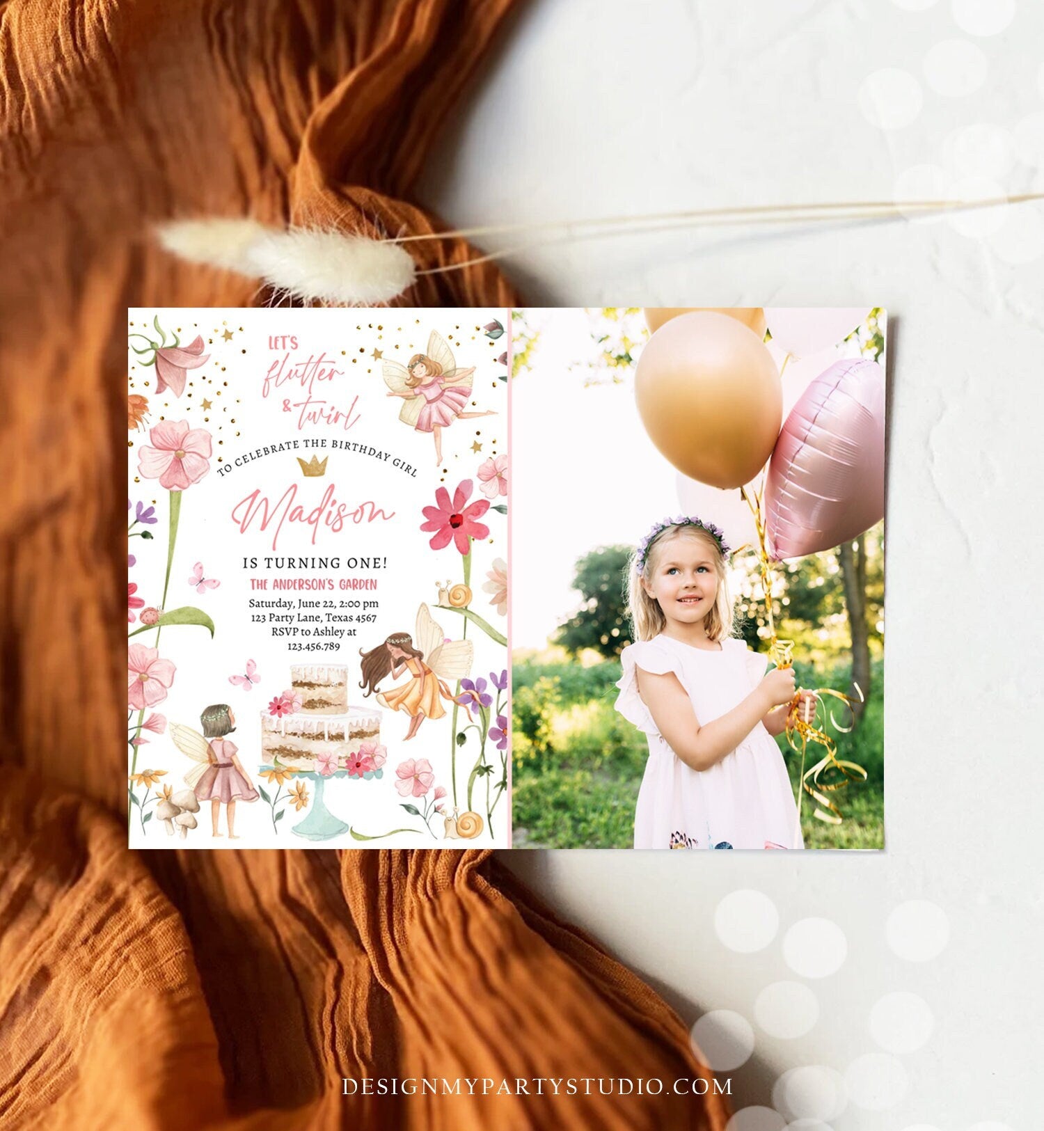 Editable Fairy Princess Birthday Invitation Girl Pink Floral Fairy Party Whimsical Garden Download Printable Template Corjl Digital 0406