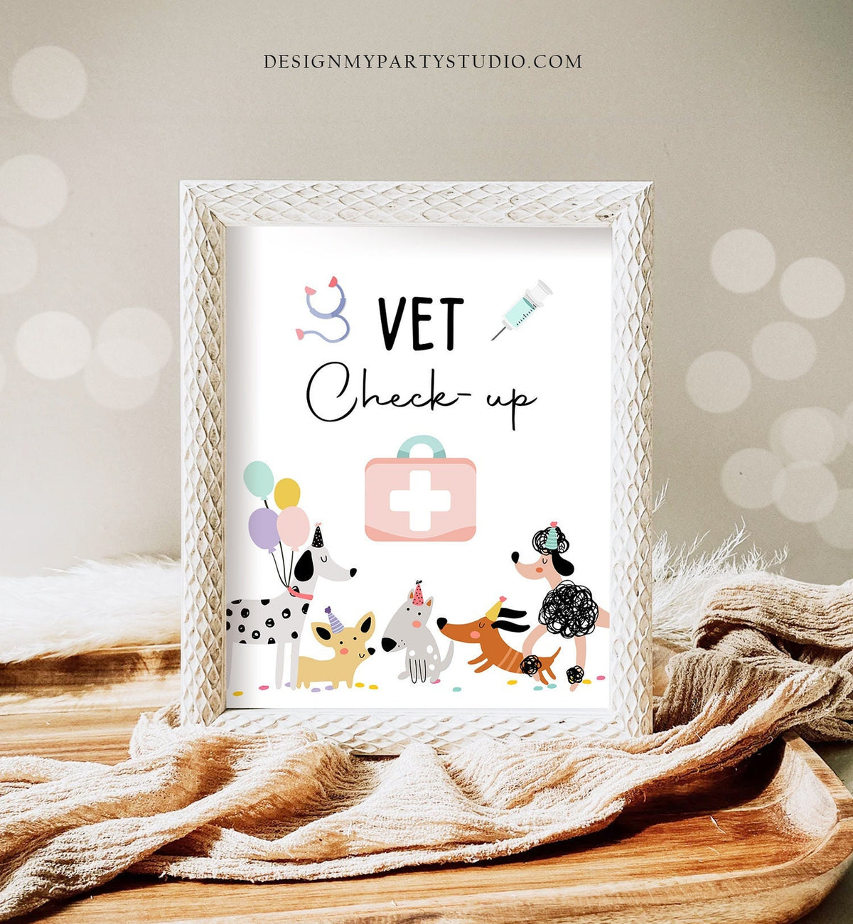 Vet Check Up Sign Pet Hospital Sign Puppy Birthday Sign Dog Birthday Party Pink Girl Sign Pet Check-Up Pawty Decor Download Printable 0429