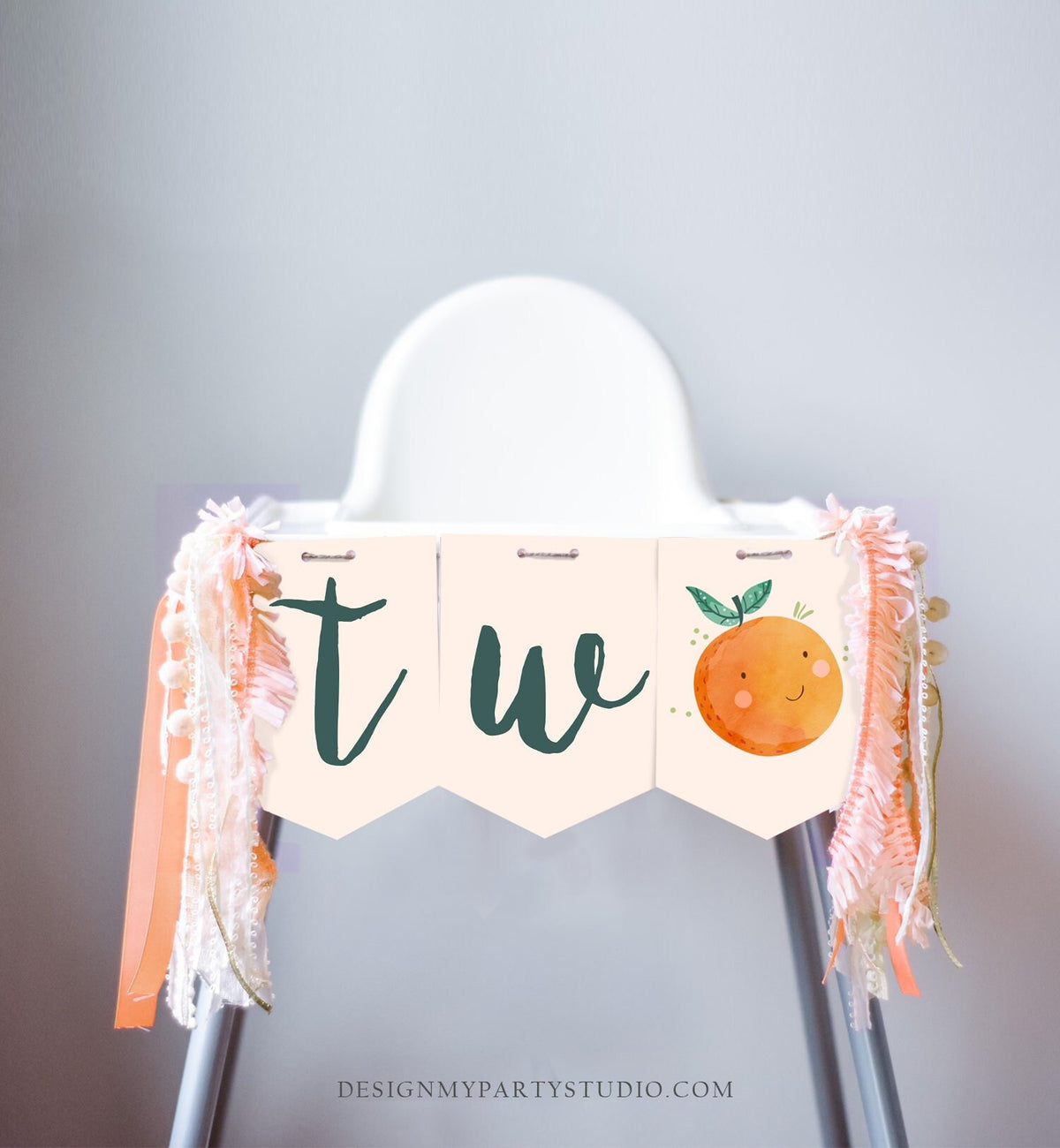 Little Cutie High Chair Banner Oranges 2nd Birthday Girl Boy High Chair TWO Banner Party Decor Second Cutie Citrus PRINTABLE Digital 0330