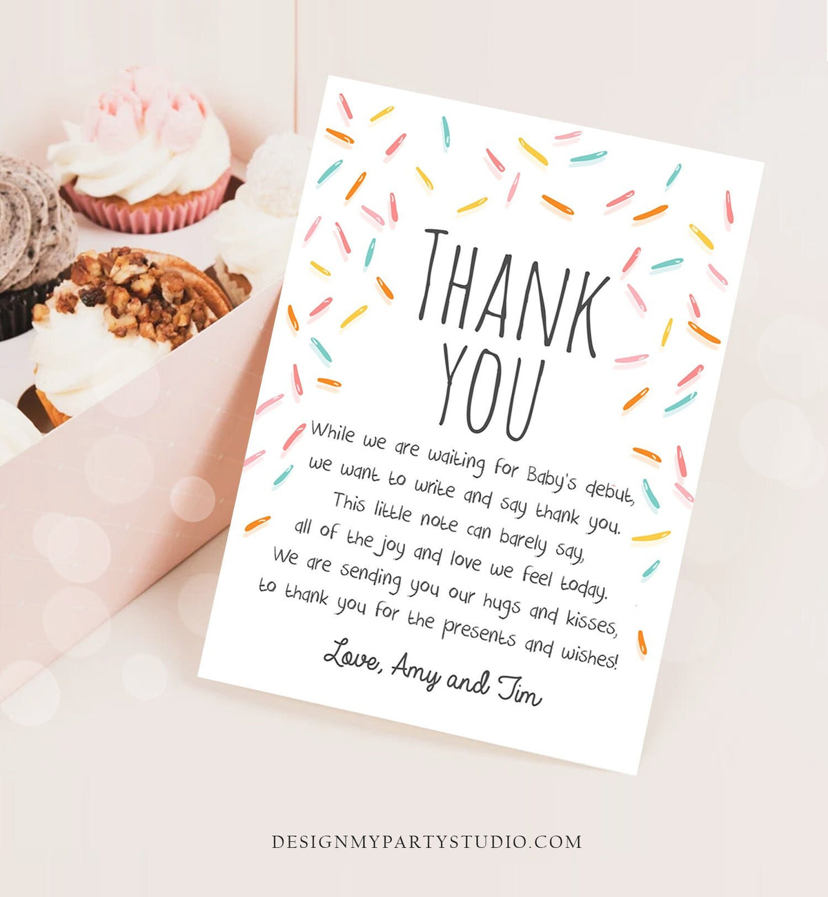 Editable Baby Sprinkle Thank You Card Rainbow Sprinkle Baby Shower Gender Neutral Coed Sprinkles Digital Corjl Template Printable 0216