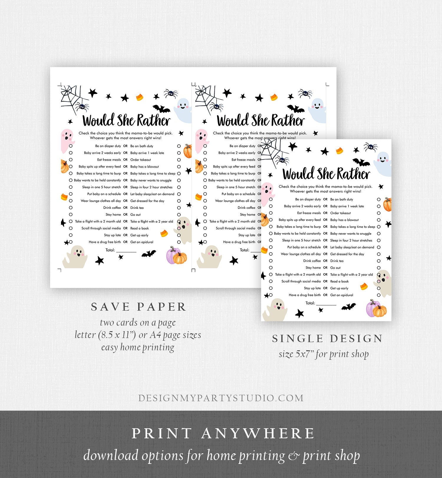 Editable Would She Rather Baby Shower Game Little Boo Baby Shower Halloween Baby Shower Activity Ghost Guess Corjl Template Printable 0418