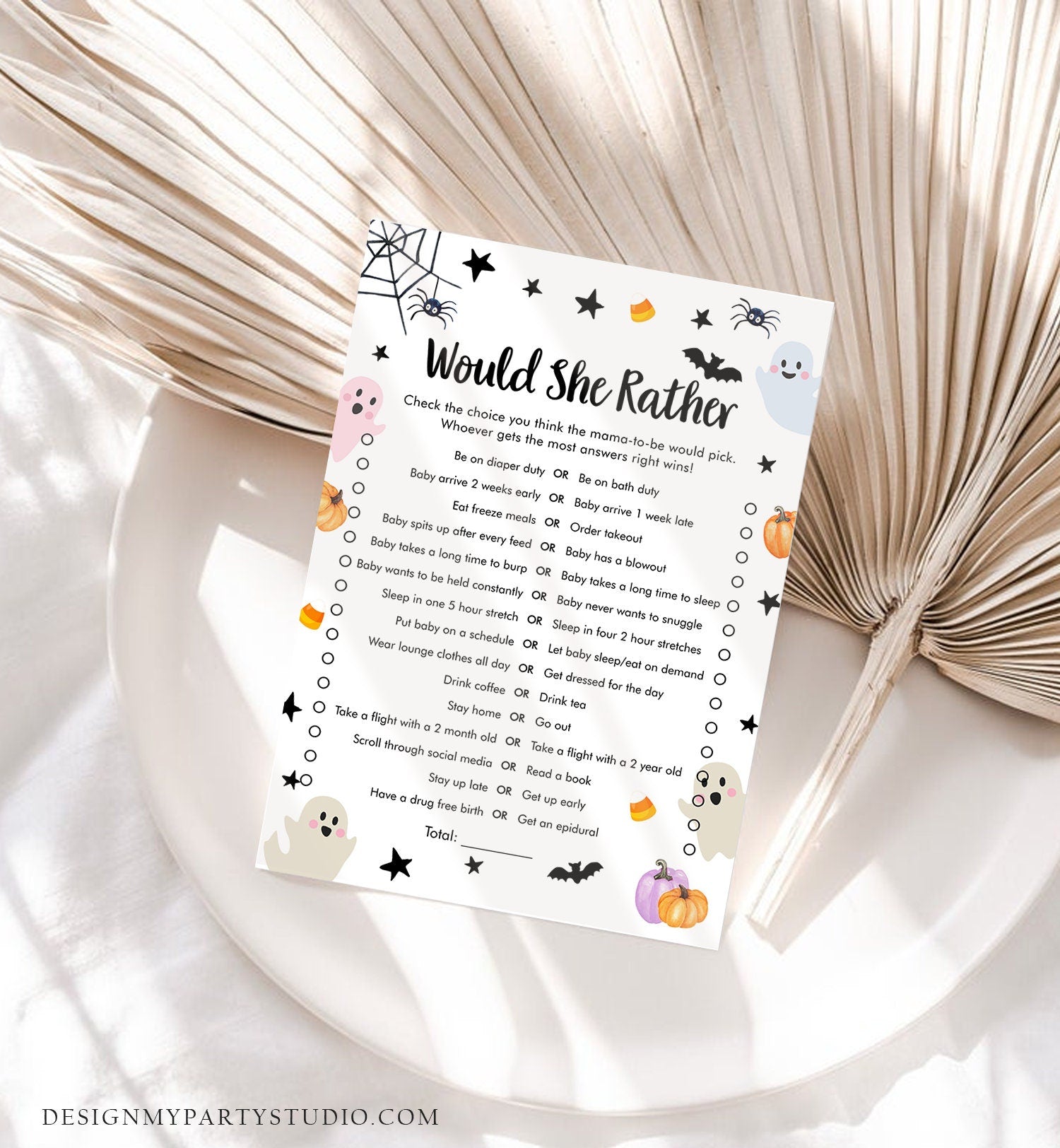 Editable Would She Rather Baby Shower Game Little Boo Baby Shower Halloween Baby Shower Activity Ghost Guess Corjl Template Printable 0418