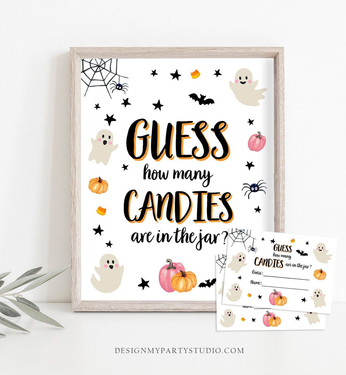 Game Guess How Many Candies Are in the Jar Halloween Baby Shower Guessing Game Activity Candy Little Boo Pink Girl Download Printable 0418