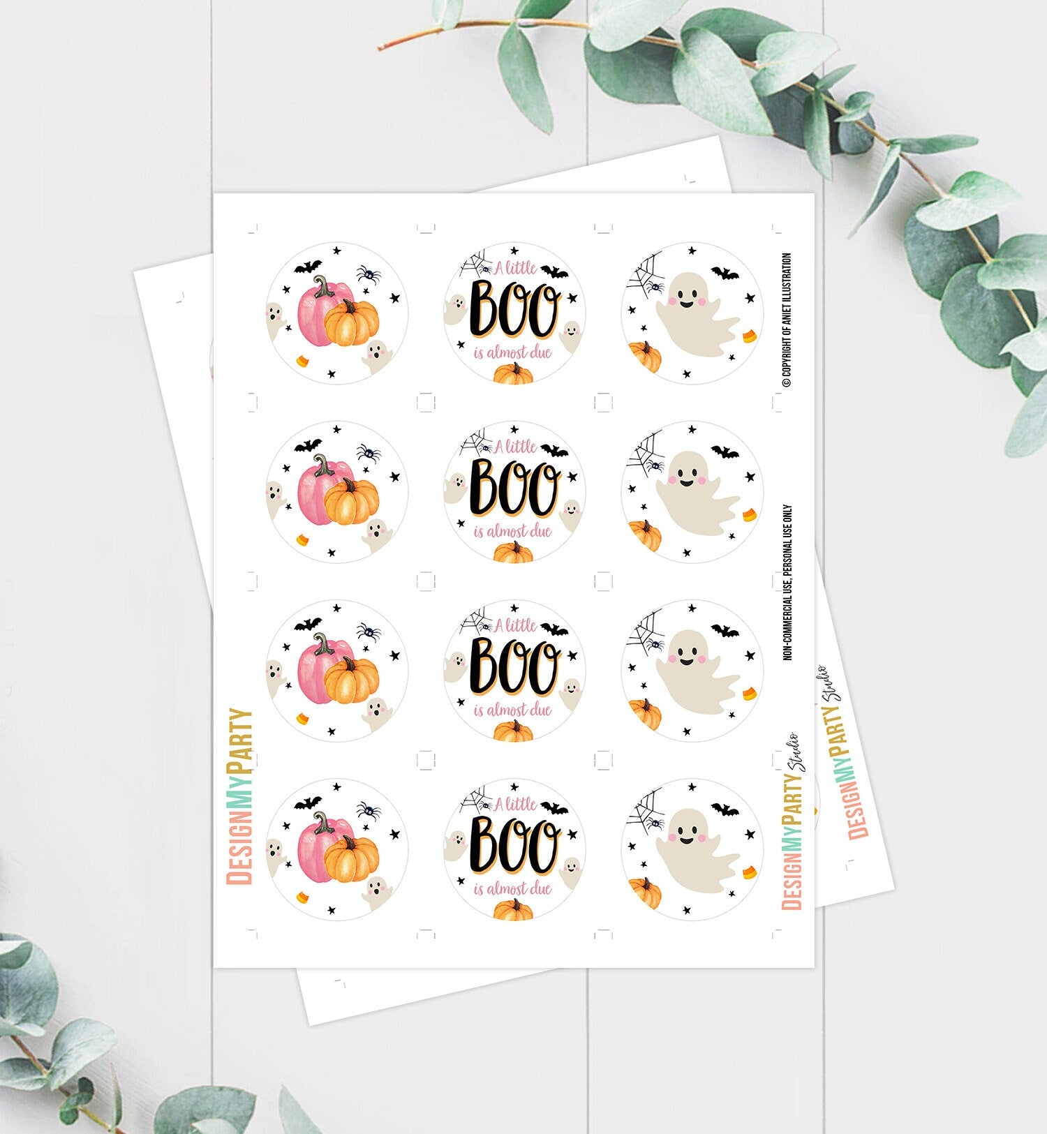 Little Boo Baby Shower Cupcake Toppers Favor Tags Halloween Baby Shower Ghost Party Coed Shower Pink Girl Digital Download Printable 0418