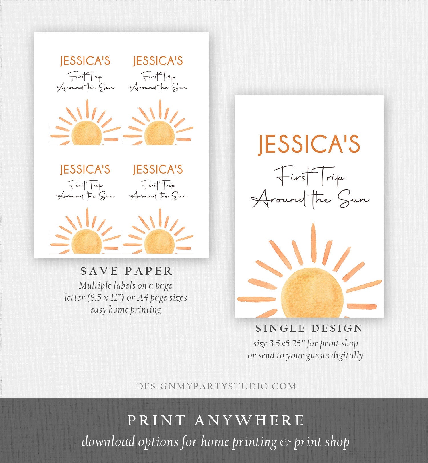 Editable Sunshine Juice Pouch Label Juice Favors Watercolor Birthday Party First Trip Around the Sun Digital Template Printable 0431