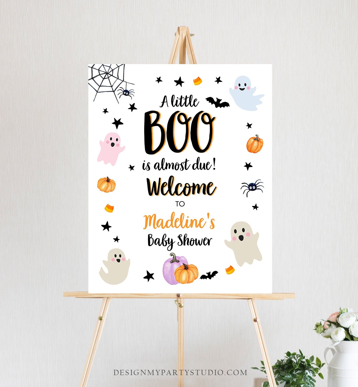 Editable Halloween Baby Shower Welcome Sign Peek A Boo Shower Decor Welcome Neutral Little Boo Sign Ghost Template Corjl PRINTABLE 0418