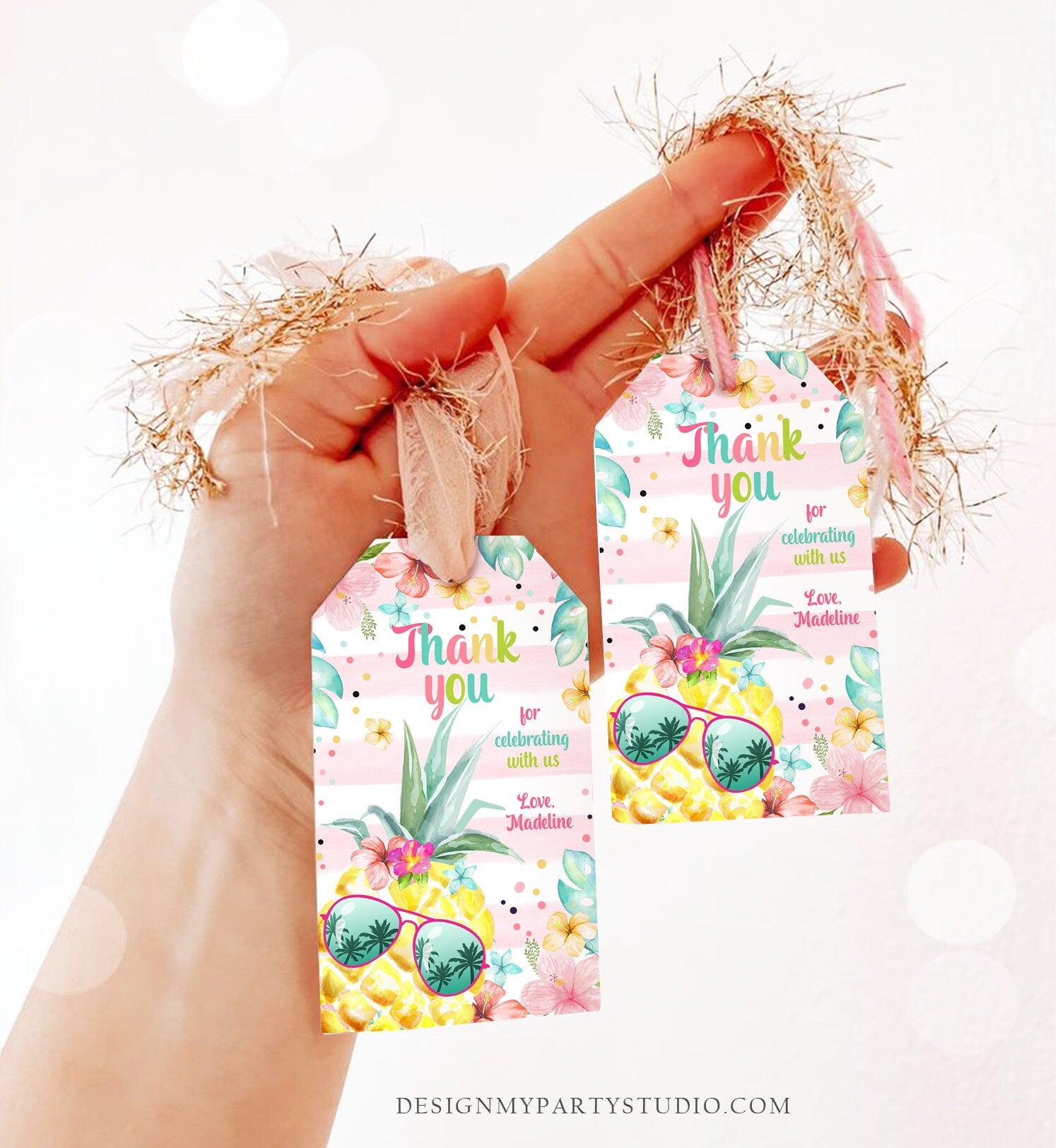 Editable Tropical Aloha Hawaiian Favor Tag Luau Birthday Party Pineapple Favor Tag Mahalo Pool Party Girl Digital Template Printable 0391