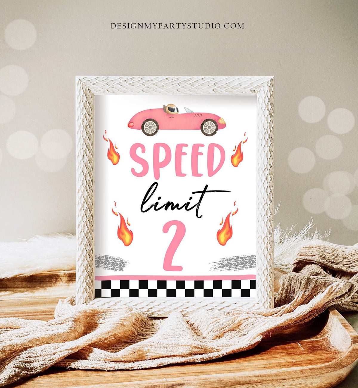 Speed Limit Race Car Sign Pink Race Car Birthday Party Girl Sign Birthday 2nd Birthday Growing Up Two Fast Car Decor Download Printable 0424