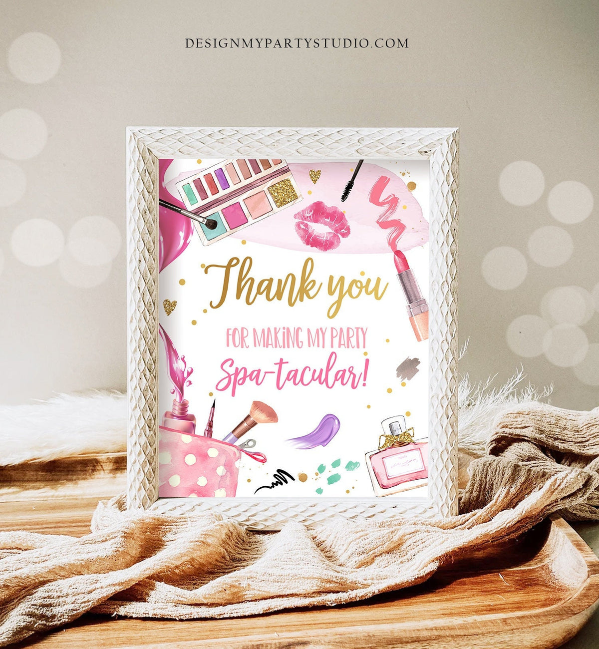 Thank You Sign Spa Party Sign Spa Birthday Sign Makeup Party Sign Girl Glitters and Glamour Favor Table Decor Pajama Download Printable 0420