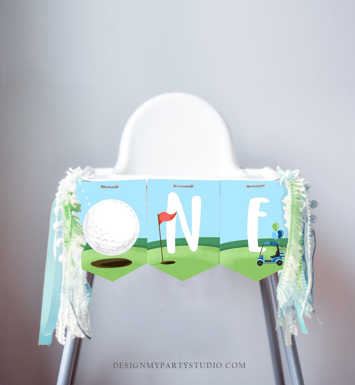 Golf High Chair Banner Hole in One 1st First Birthday Boy High Chair ONE Banner Party Decor Par-tee Golfing Download Printable Digital 0405