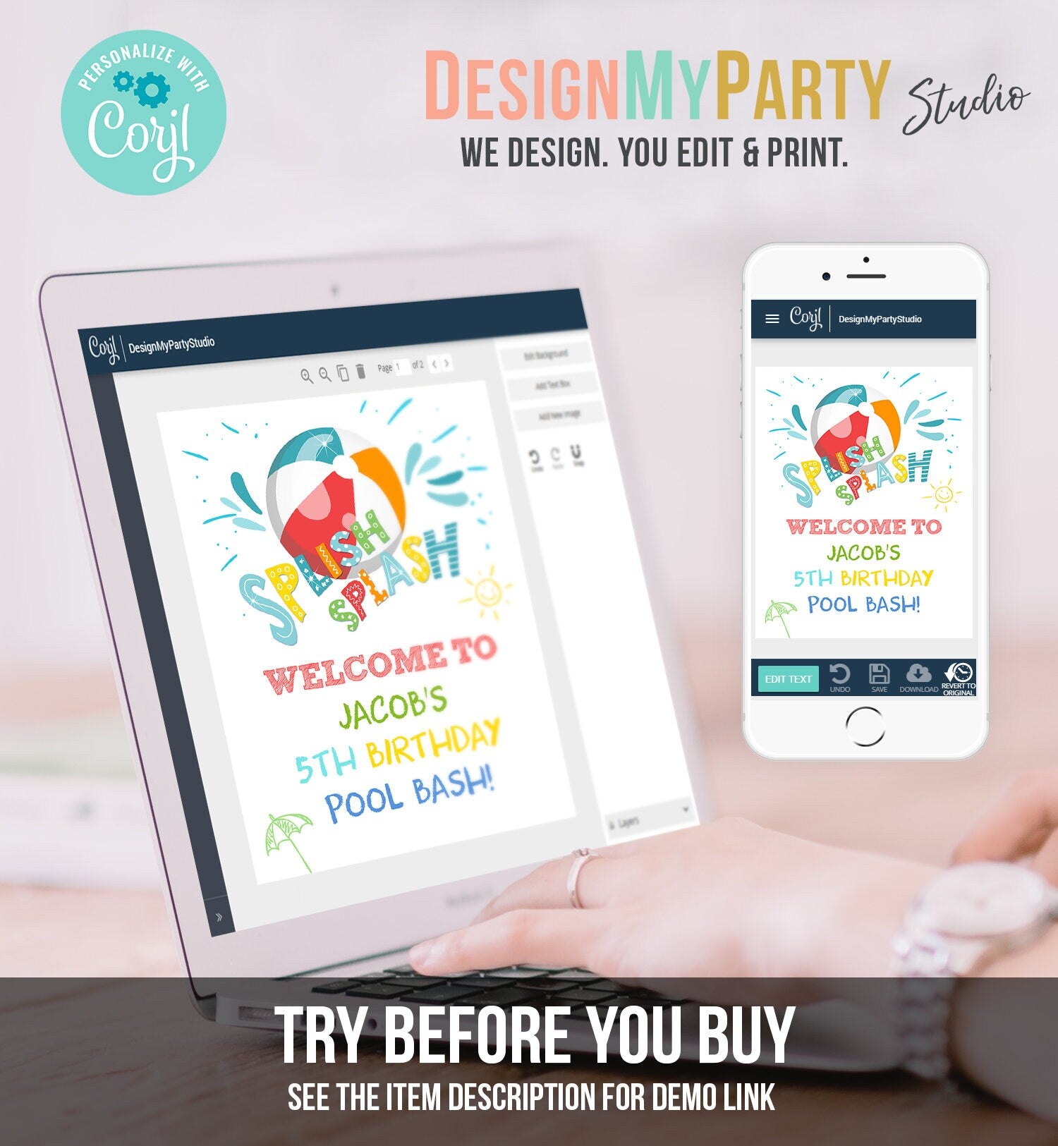 Editable Pool Party Welcome Sign Pool Party Birthday Beach Ball Pool Bash Boy Welcome Splish Splash Printable Welcome Template Corjl 0169