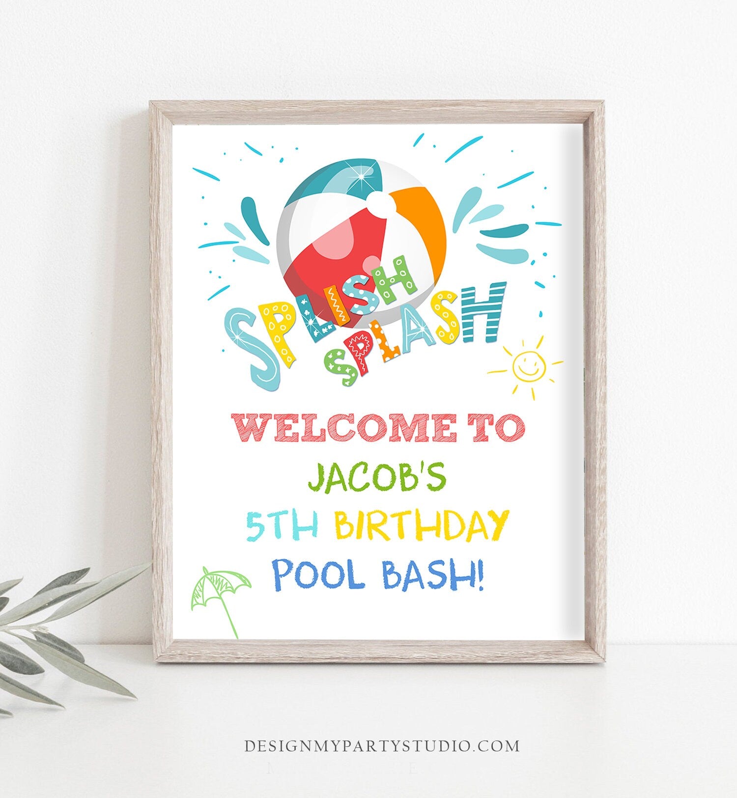 Editable Pool Party Welcome Sign Pool Party Birthday Beach Ball Pool Bash Boy Welcome Splish Splash Printable Welcome Template Corjl 0169