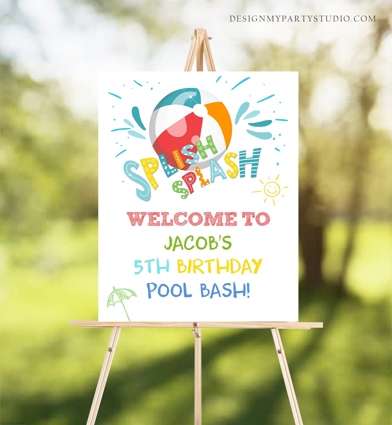 Editable Pool Party Welcome Sign Pool Party Birthday Beach Ball Pool Bash Boy Welcome Splish Splash Printable Welcome Template Corjl 0169