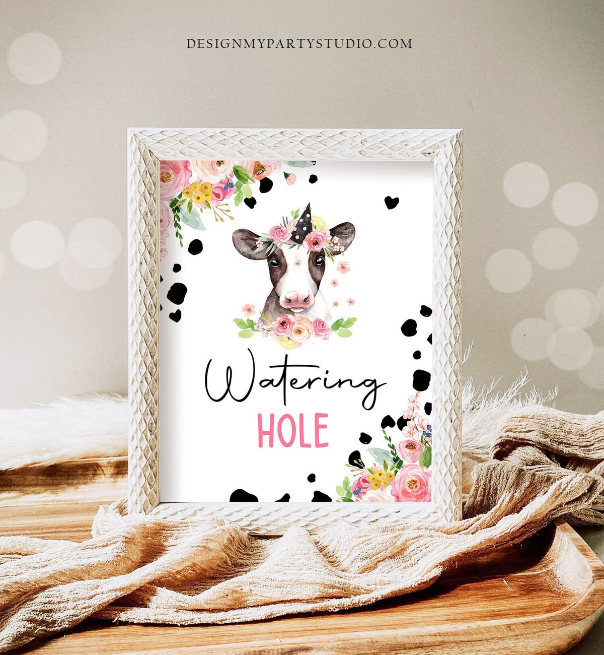 Watering Hole Cow Birthday Drinks Sign Drink Table Decor Pink Farm Birthday Girl Farm Animals Cowgirl Table Sign Digital Printable 0434