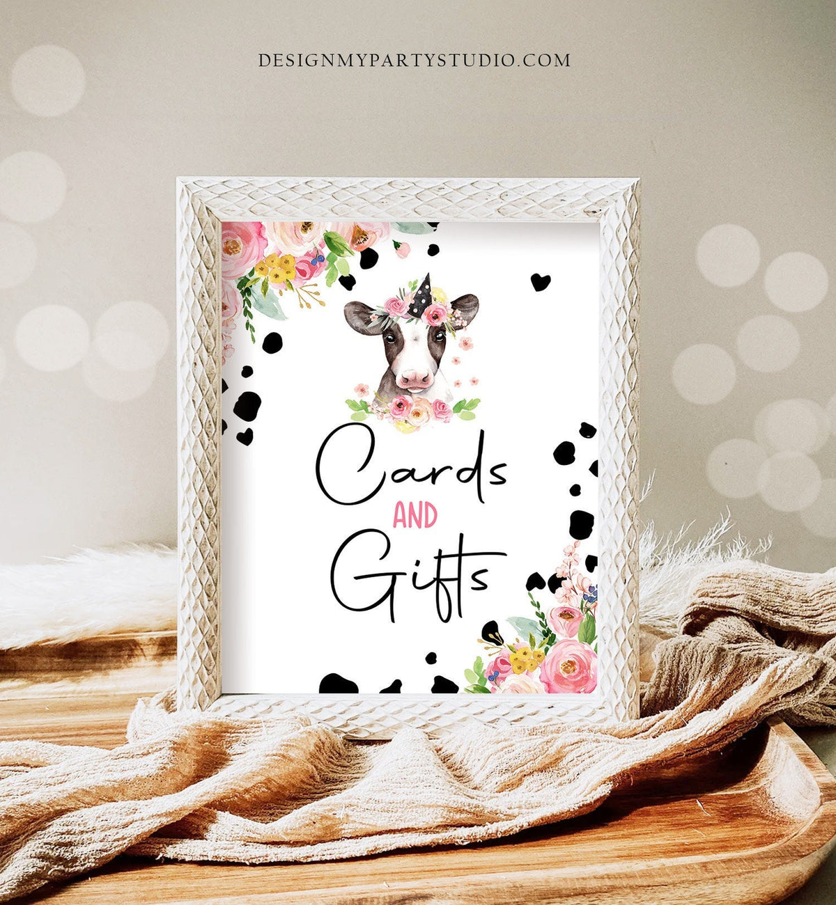 Cards And Gifts Sign Table Decor Cow Birthday Sign Gift Table Farm Animals Party Pink Farm Girl Floral Barnyard Holy Cow Sign Printable 0434