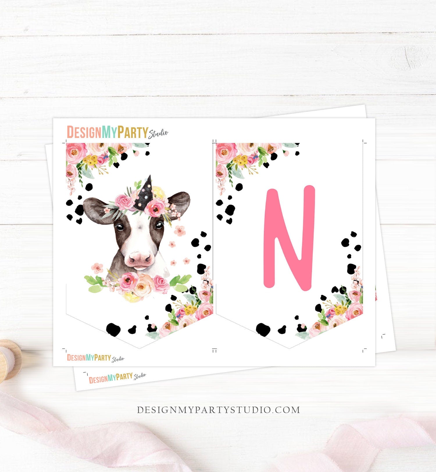 Girl Cow High Chair Banner Pink Farm Cow 1st Birthday Banner High Chair One Banner Farm Animals Holy Cow Decorations PRINTABLE Digital 0434