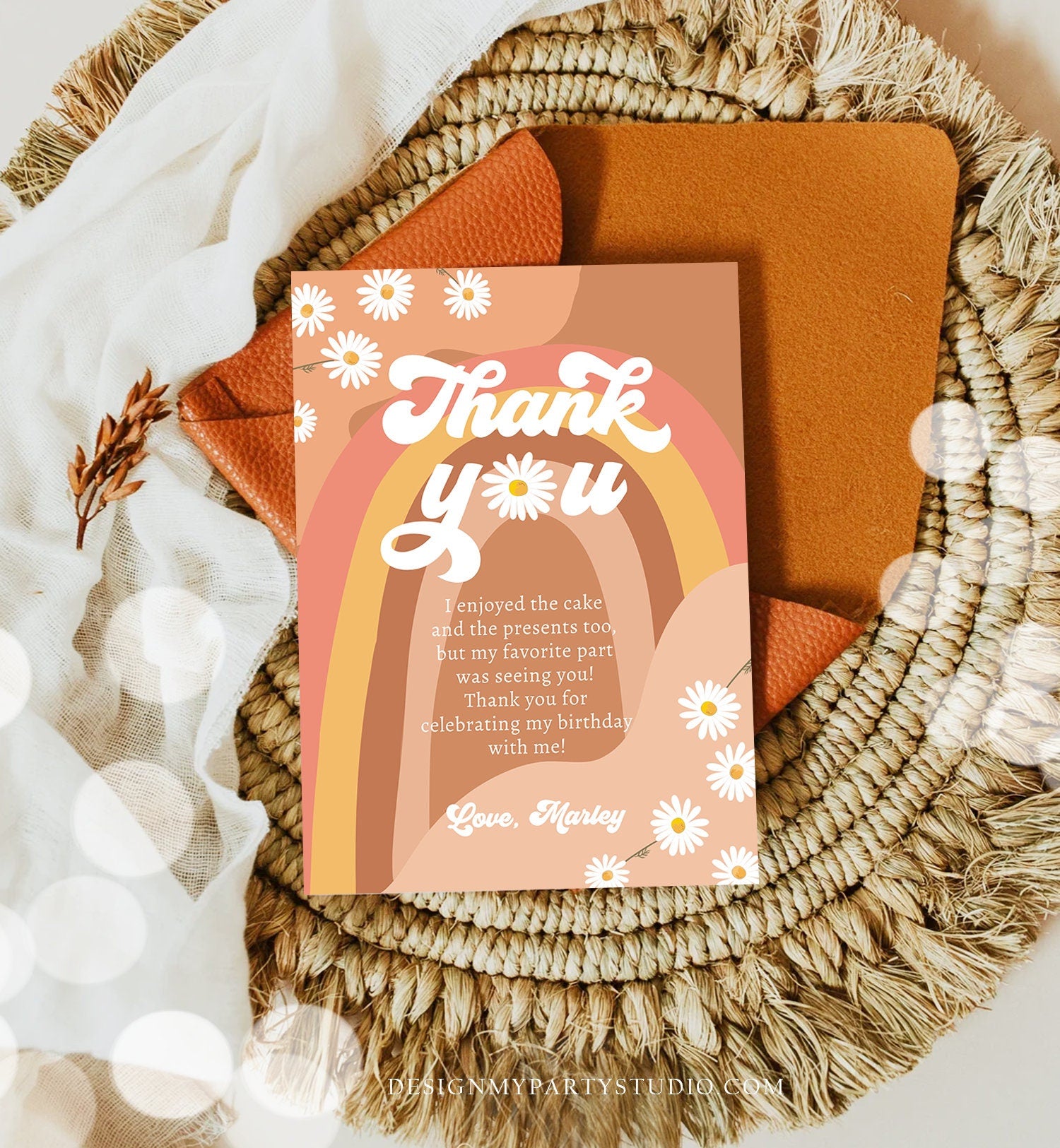 Editable Groovy Birthday Thank You Card Groovy Baby ShowerTwo Groovy One Boho Retro 70s Daisy Digital Download Template Printable 0428