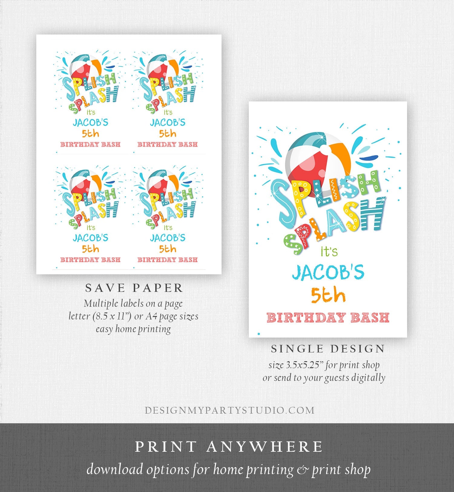 Editable Splish Splash Birthday Juice Pouch Label Juice Favors Pool Party Boy Splash Bash Beach Digital Download Template Printable 0169