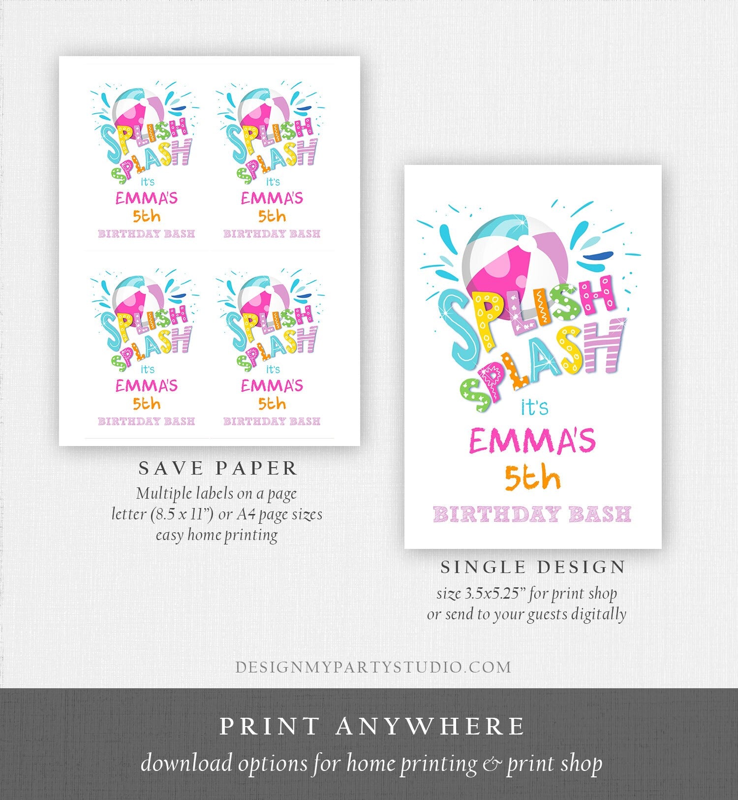 Editable Splish Splash Birthday Juice Pouch Label Juice Favors Pool Party Girl Splash Bash Beach Digital Download Template Printable 0169