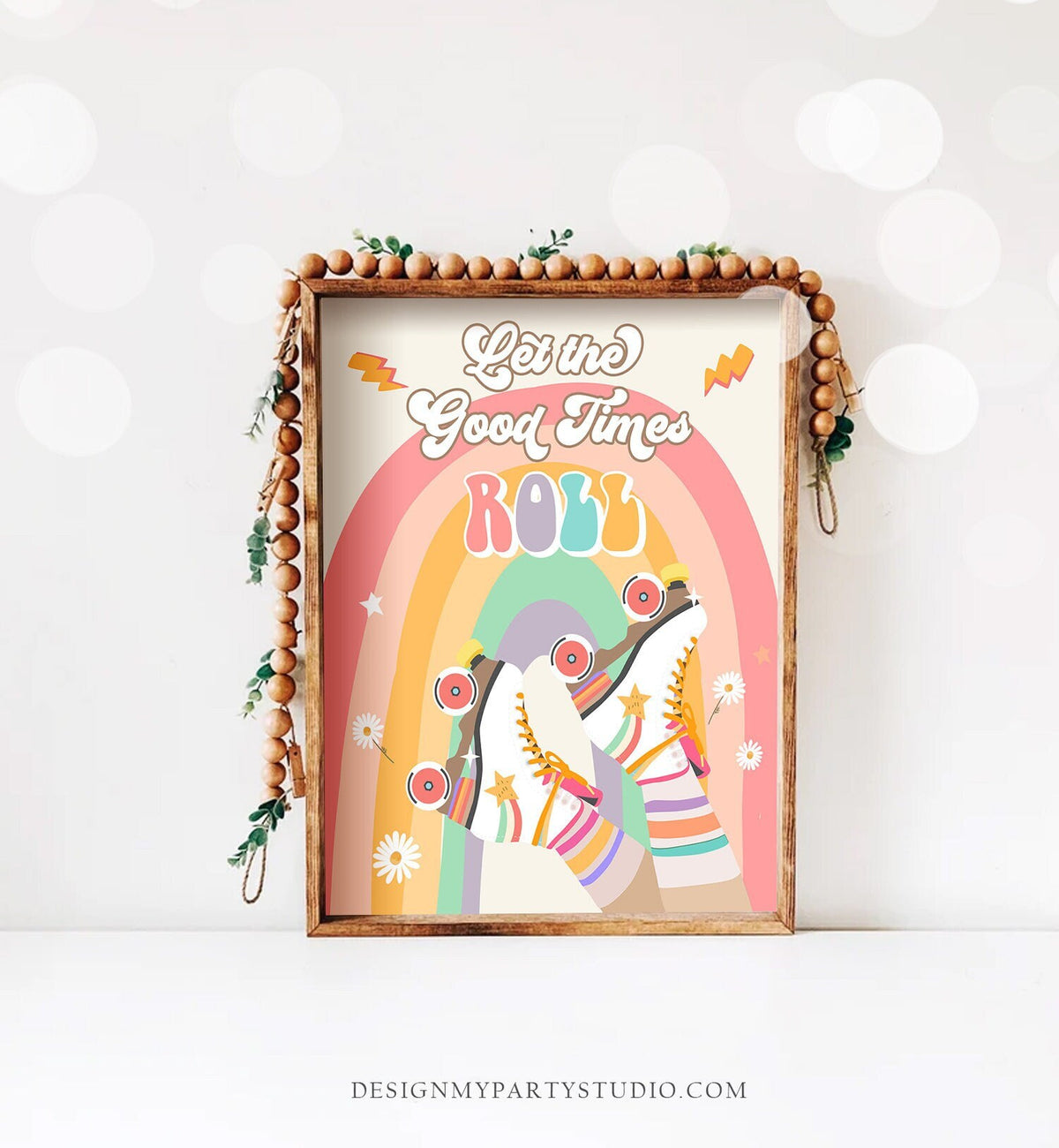 Retro Roller Skate Birthday Party Sign Let The Good Times Roll Rollerskate Party Skating Roller Rink Favors Rainbow Download Printable 0435