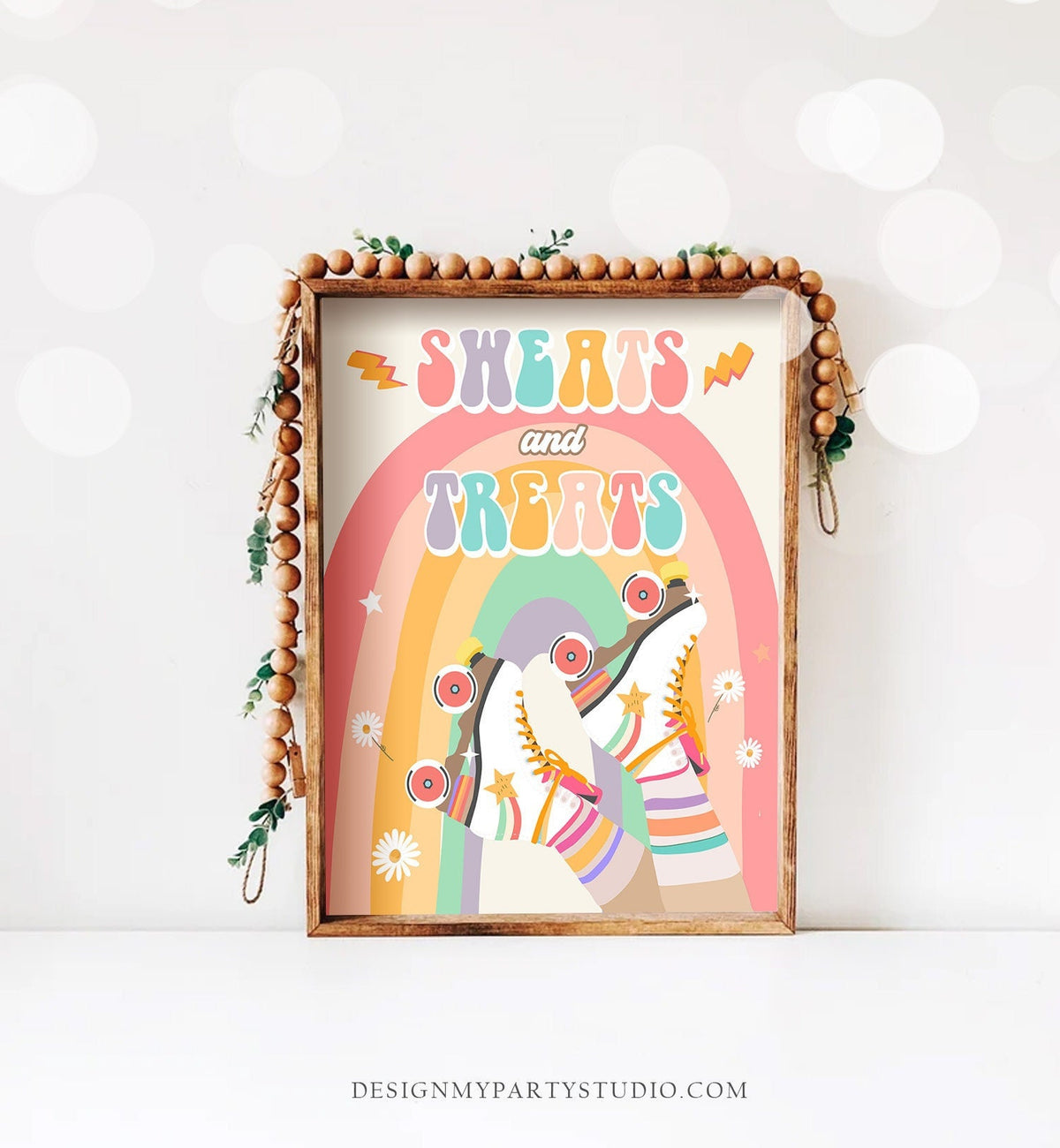 Sweets and Treats Sign Retro Roller Skate Birthday Party Sign Rollerskate Party Skating Roller Rink Decor Rainbow Download Printable 0435