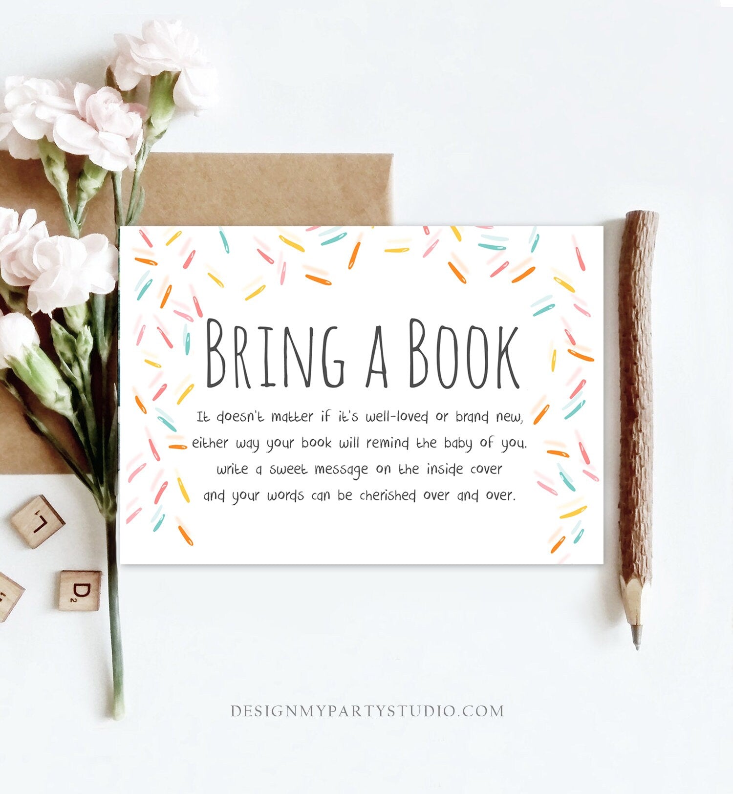 Editable Bring a Book Card Baby Sprinkle Book Insert Books for Baby Book Request Baby Shower Sprinkles Digital Template Printable 0216