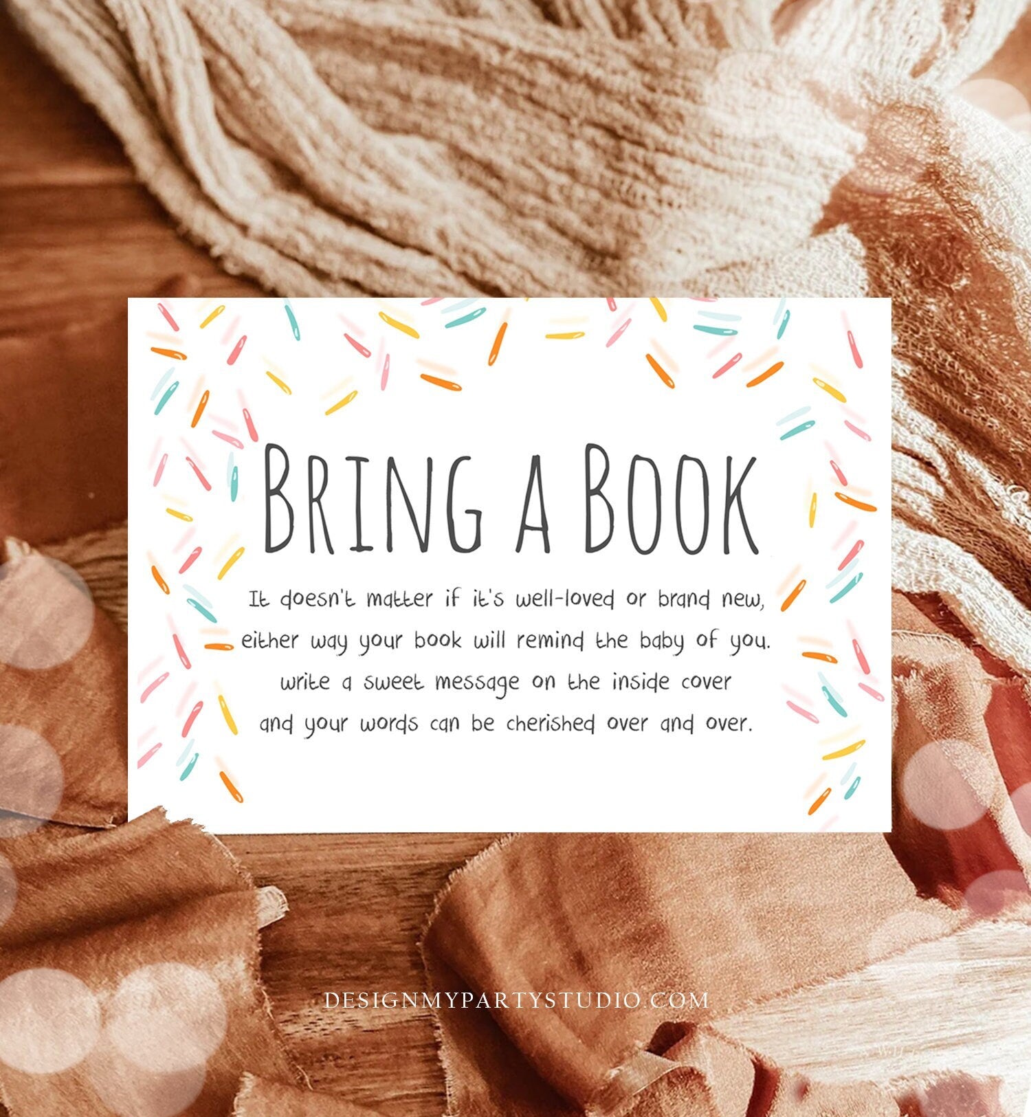 Editable Bring a Book Card Baby Sprinkle Book Insert Books for Baby Book Request Baby Shower Sprinkles Digital Template Printable 0216