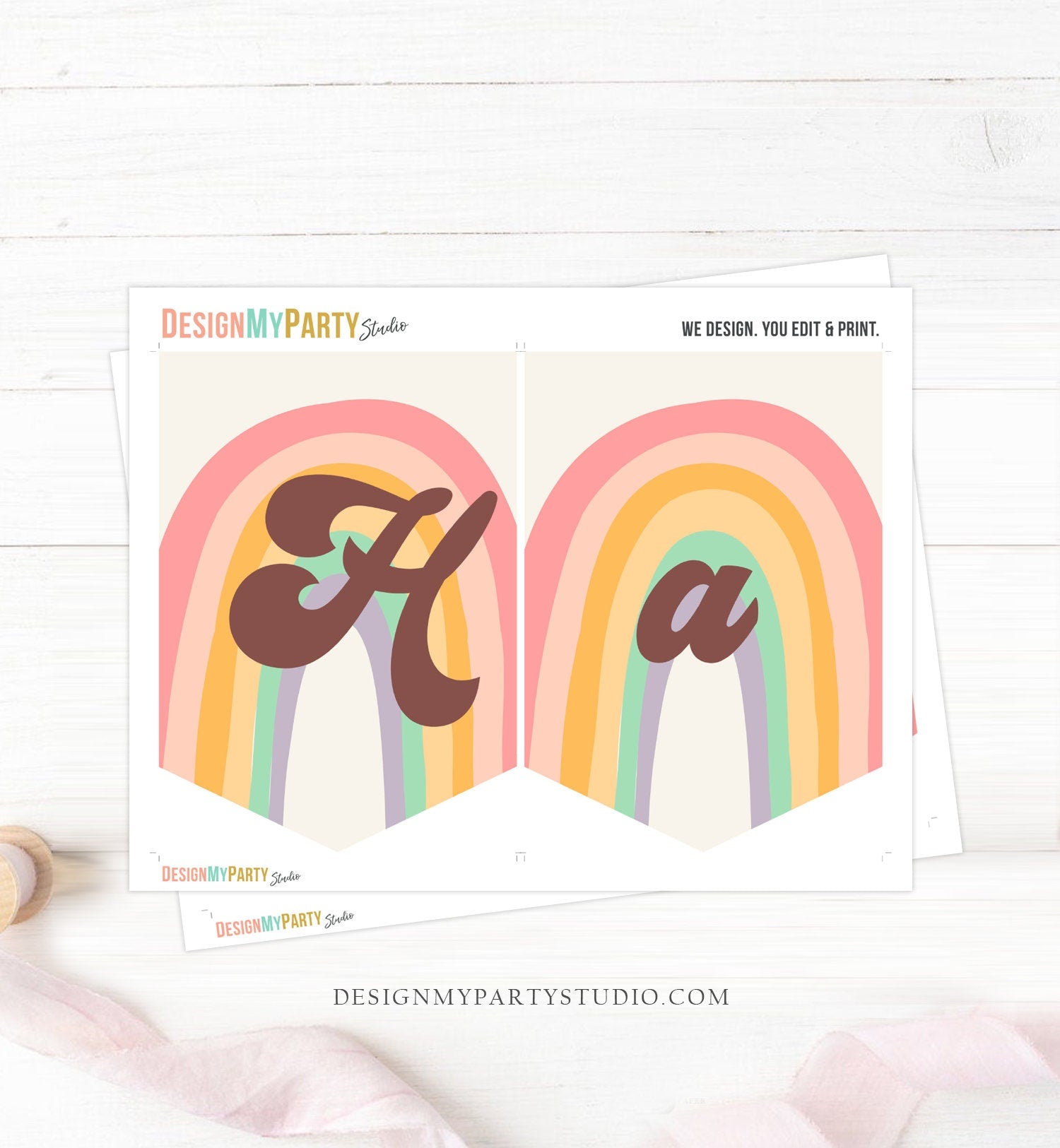 Roller Skate Happy Birthday Banner Retro Groovy Rainbow Bunting Skate Banner Roller Rink Birthday Decor Girl Garland PRINTABLE Digital 0435