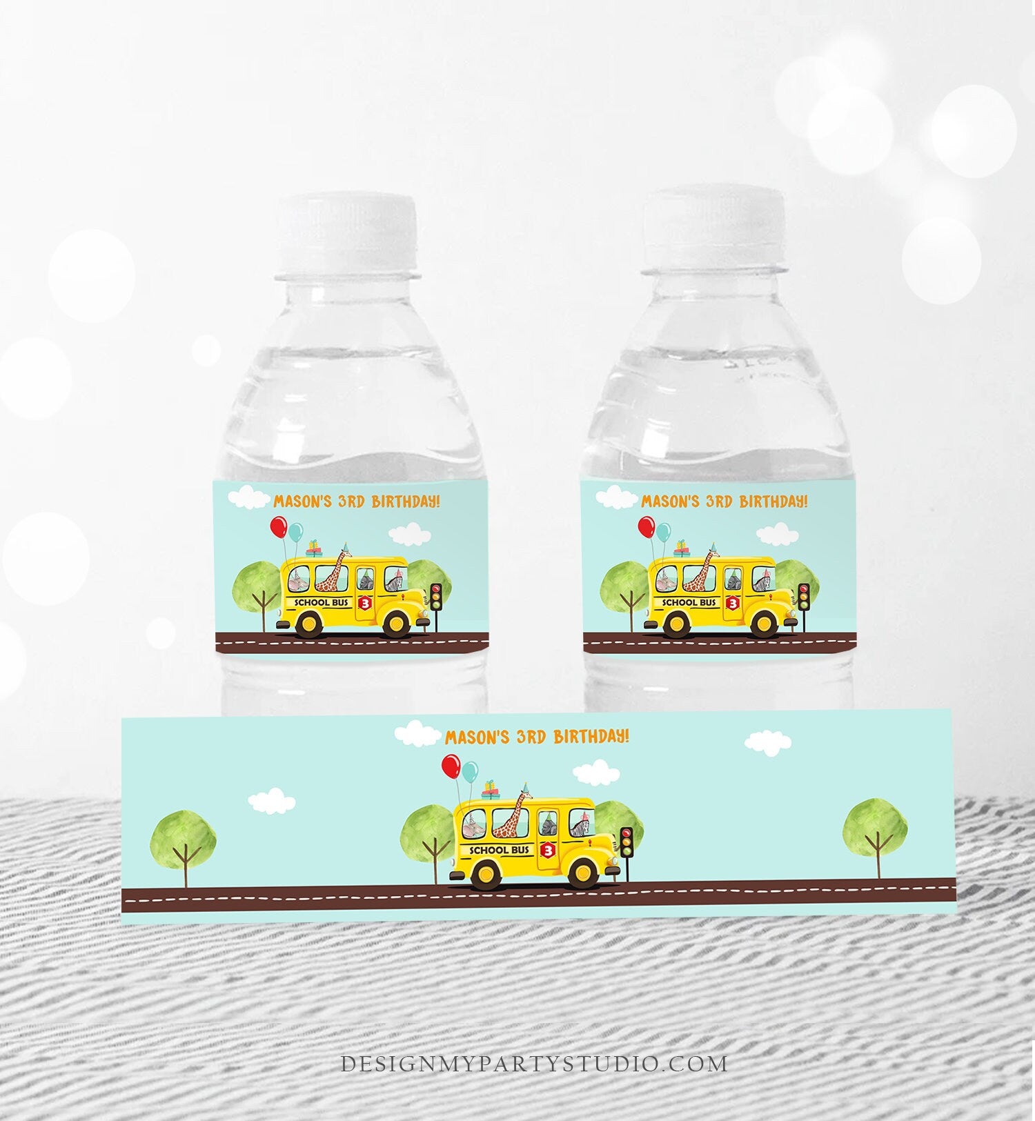 Editable School Bus Water Bottle Labels Wheels on The Bus Decor Bus Birthday Favor Labels Bus Party Instant Printable Template Digital 0325