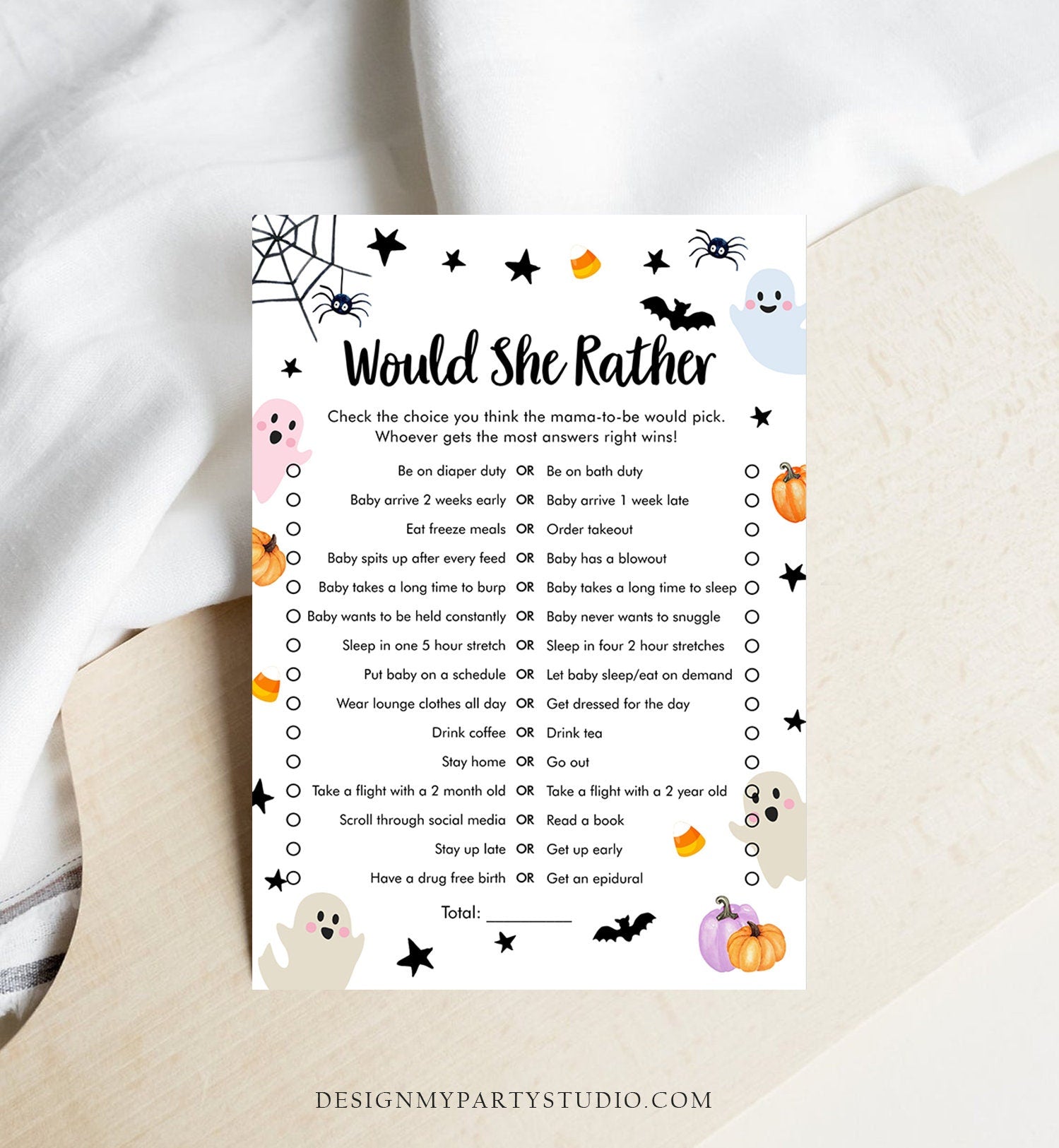 Editable Would She Rather Baby Shower Game Little Boo Baby Shower Halloween Baby Shower Activity Ghost Guess Corjl Template Printable 0418