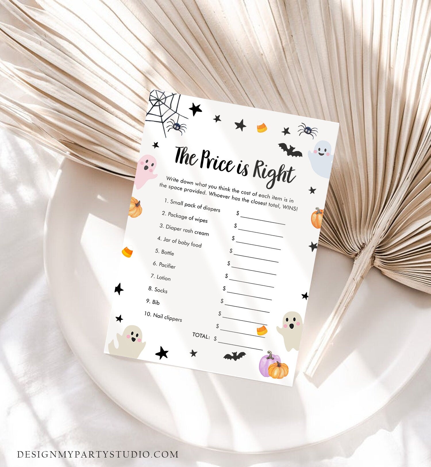 Editable The Price is Right Baby Shower Game Halloween Baby Shower Little Boo Baby Shower Ghost Neutral Spooky Corjl Template Printable 0418