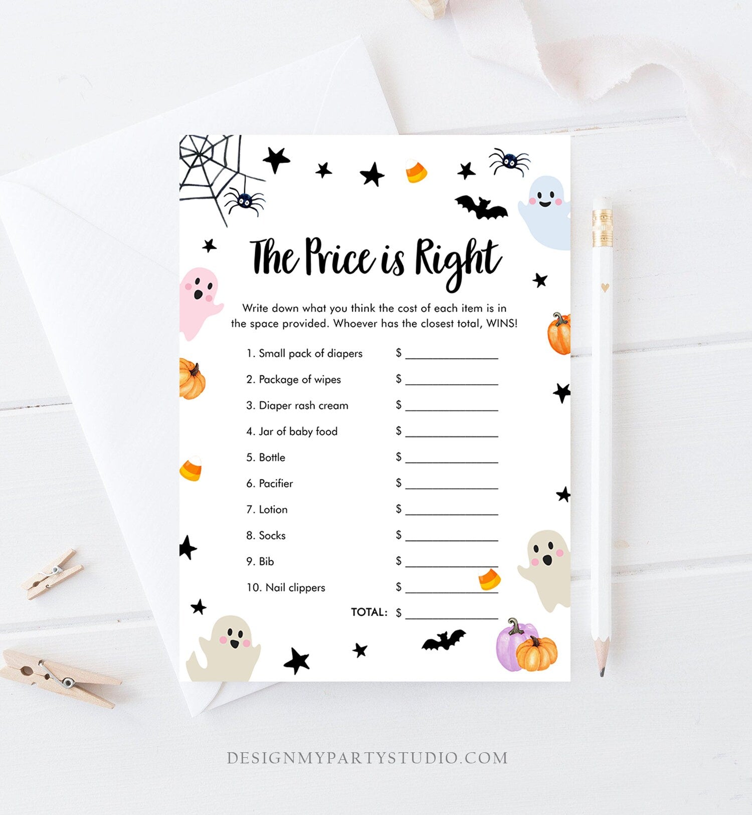 Editable The Price is Right Baby Shower Game Halloween Baby Shower Little Boo Baby Shower Ghost Neutral Spooky Corjl Template Printable 0418