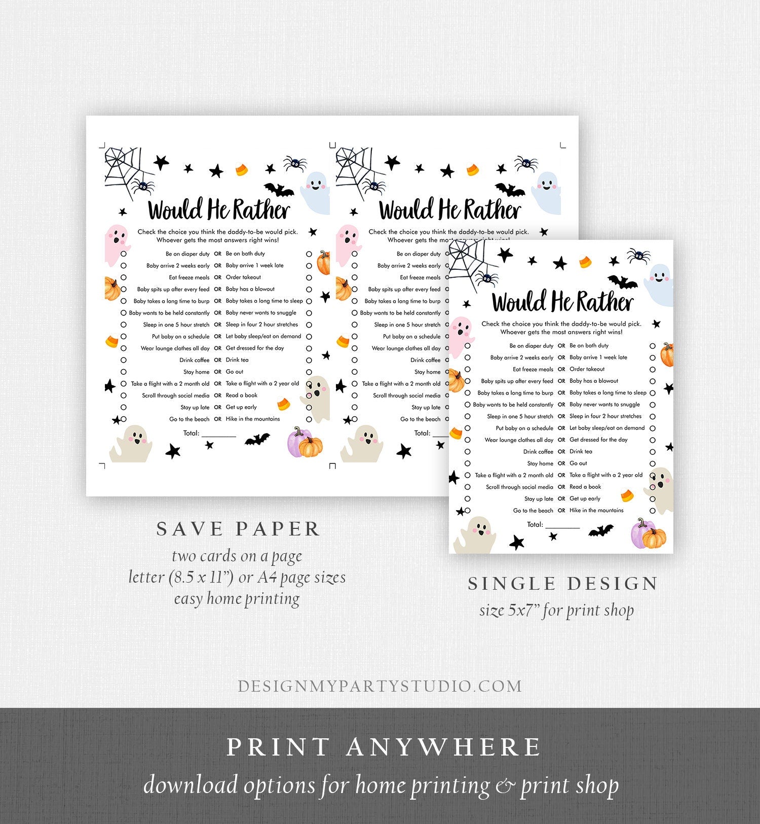 Editable Would He Rather Baby Shower Game Little Boo Baby Shower Halloween Coed Shower Activity Ghost Guess Corjl Template Printable 0418