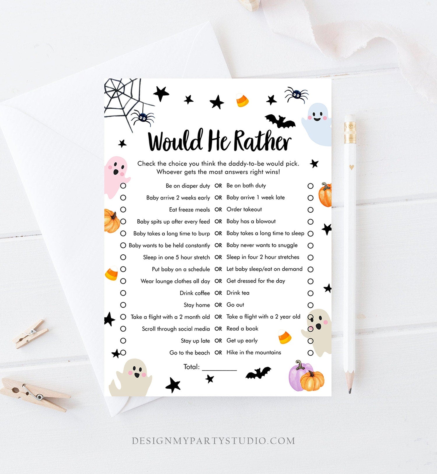 Editable Would He Rather Baby Shower Game Little Boo Baby Shower Halloween Coed Shower Activity Ghost Guess Corjl Template Printable 0418